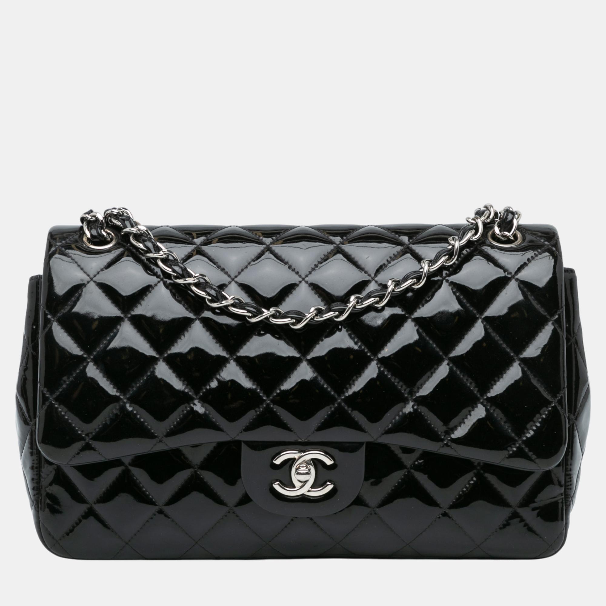 

Chanel Black Jumbo Classic Patent Double Flap