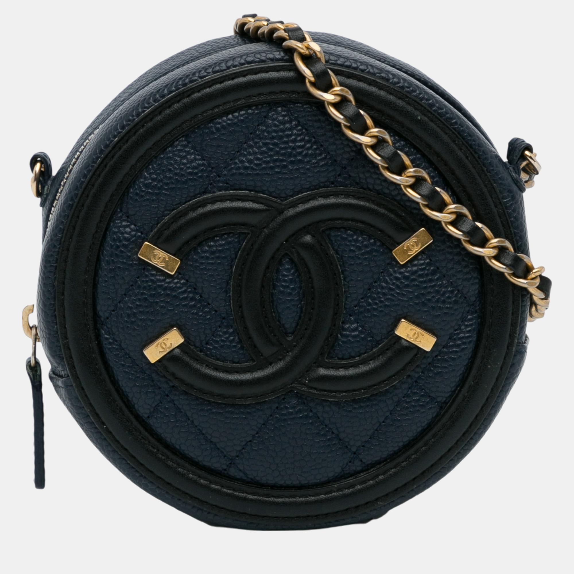 

Chanel Blue Caviar CC Filigree Round Crossbody Bag