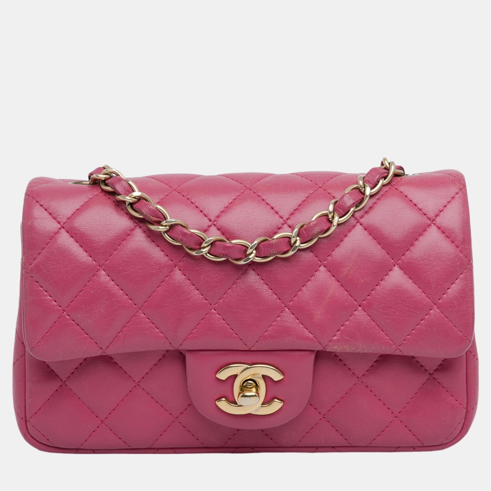 

Chanel Pink Mini Rectangular Classic Lambskin Single Flap