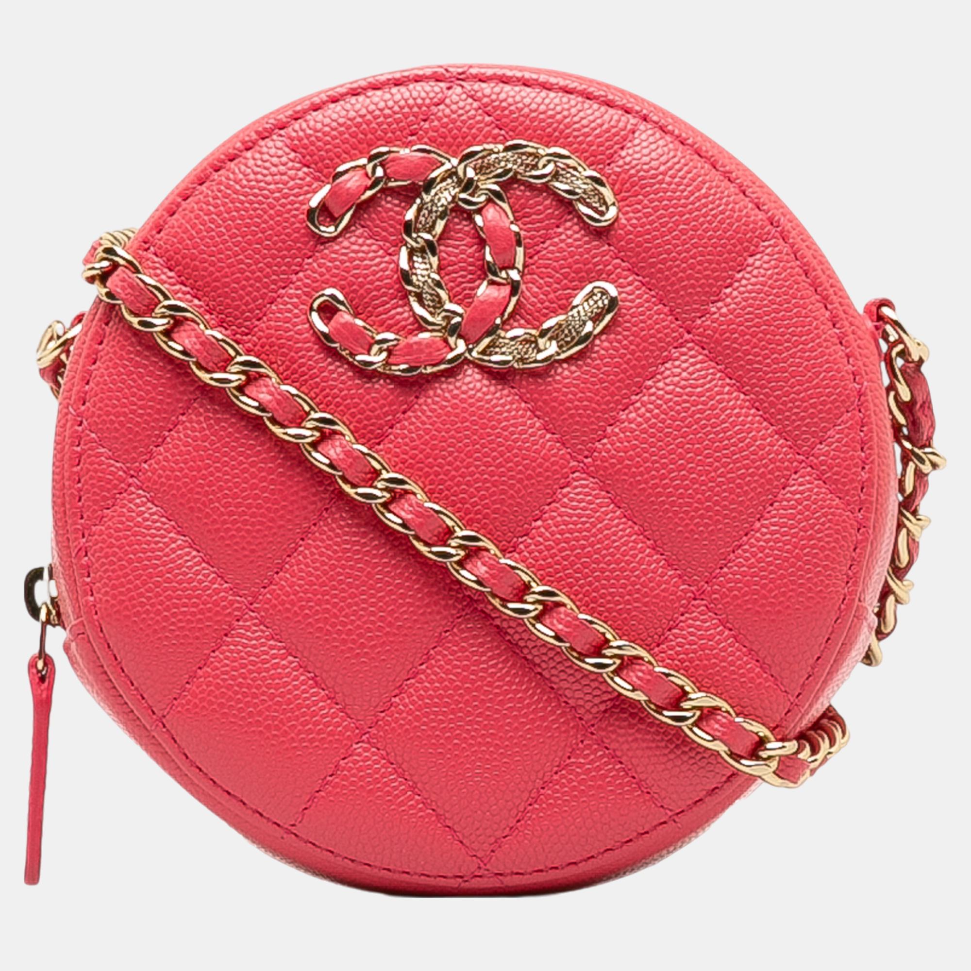 

Chanel Red Caviar 19 Round Clutch With Chain