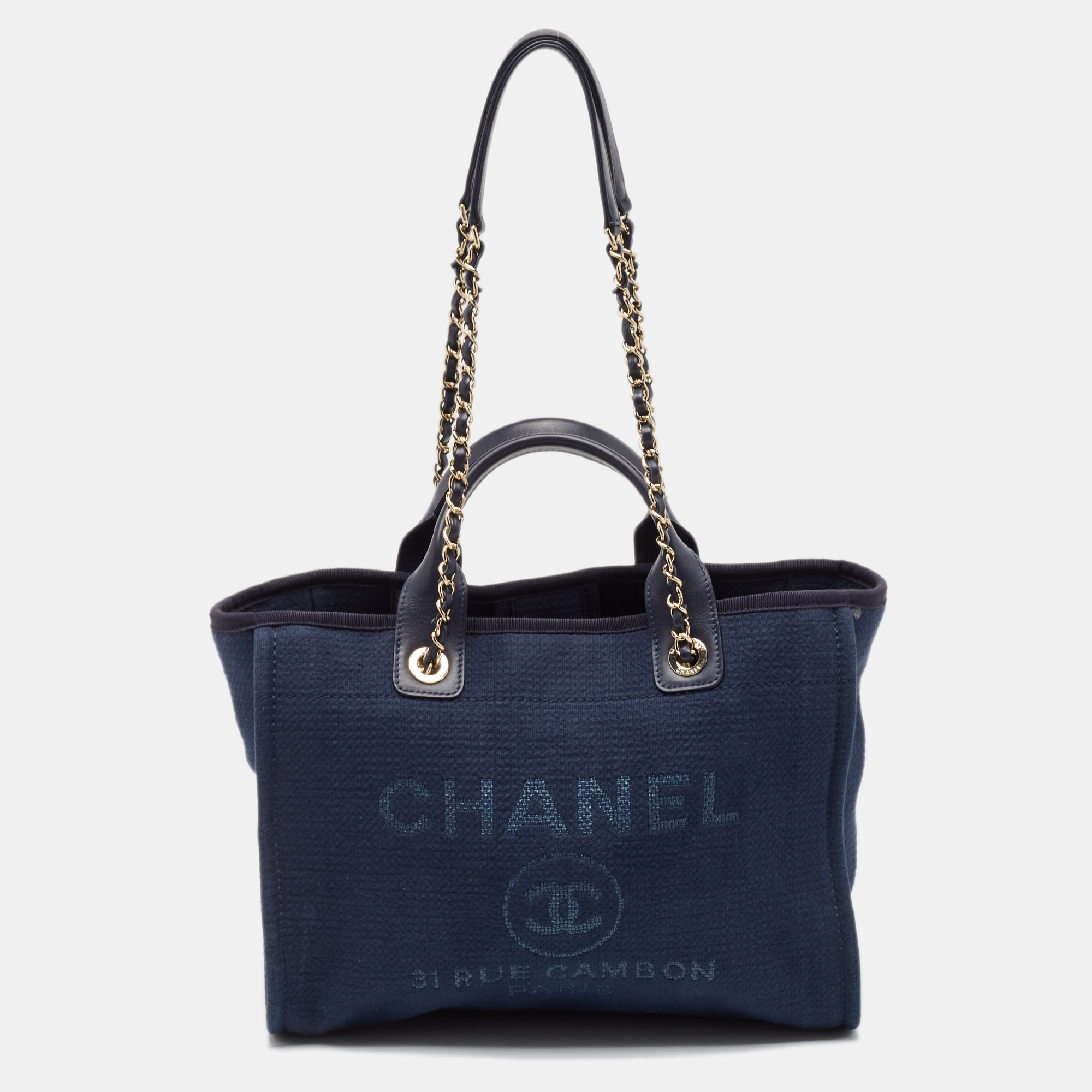 

Chanel Navy Blue Canvas  Deauville Shopper Tote