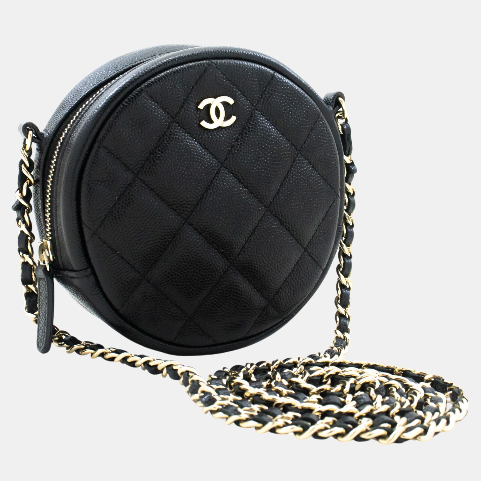 

Chanel Black Leather Mini Round Shoulder Bag