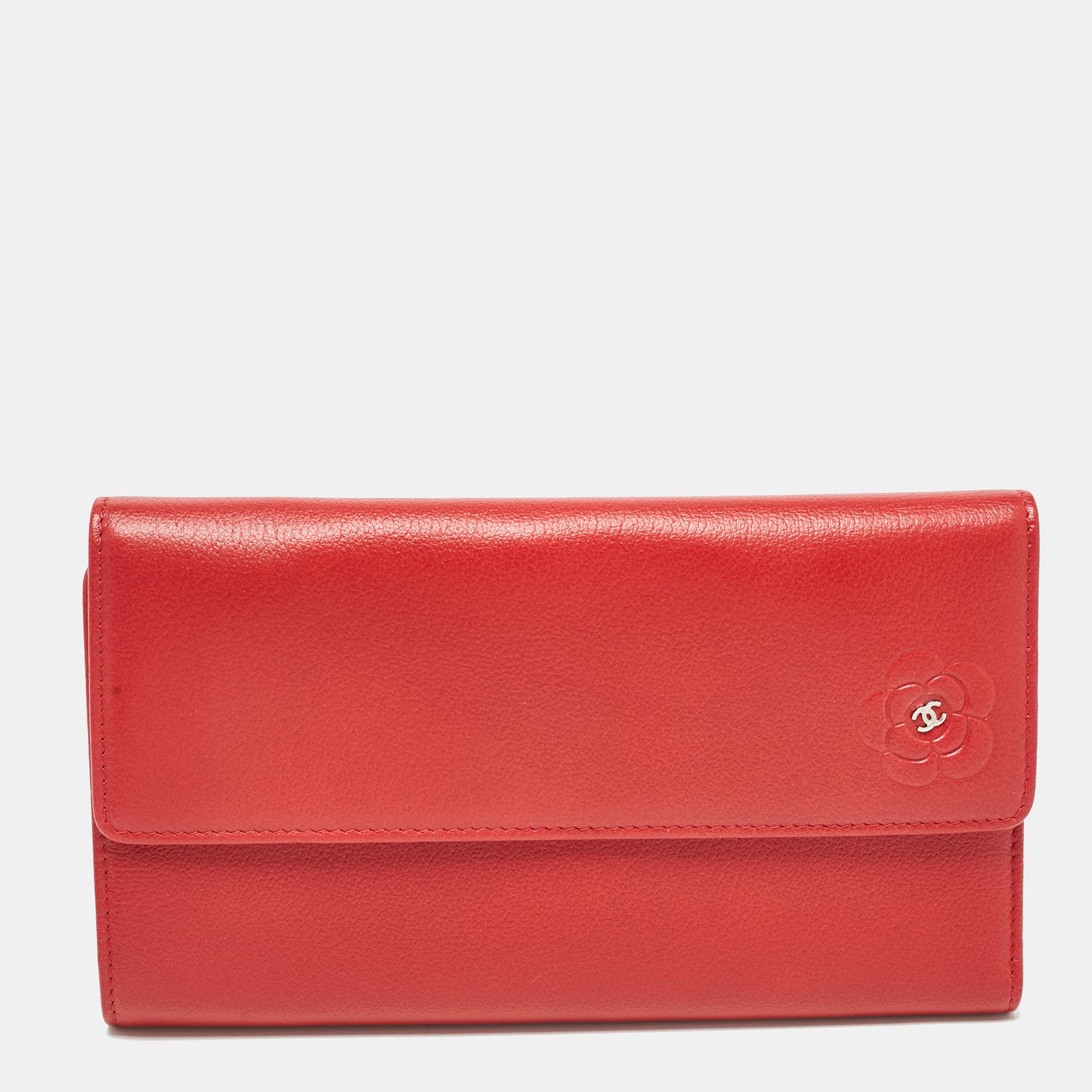 

Chanel Red Camellia Embossed Leather Trifold Wallet