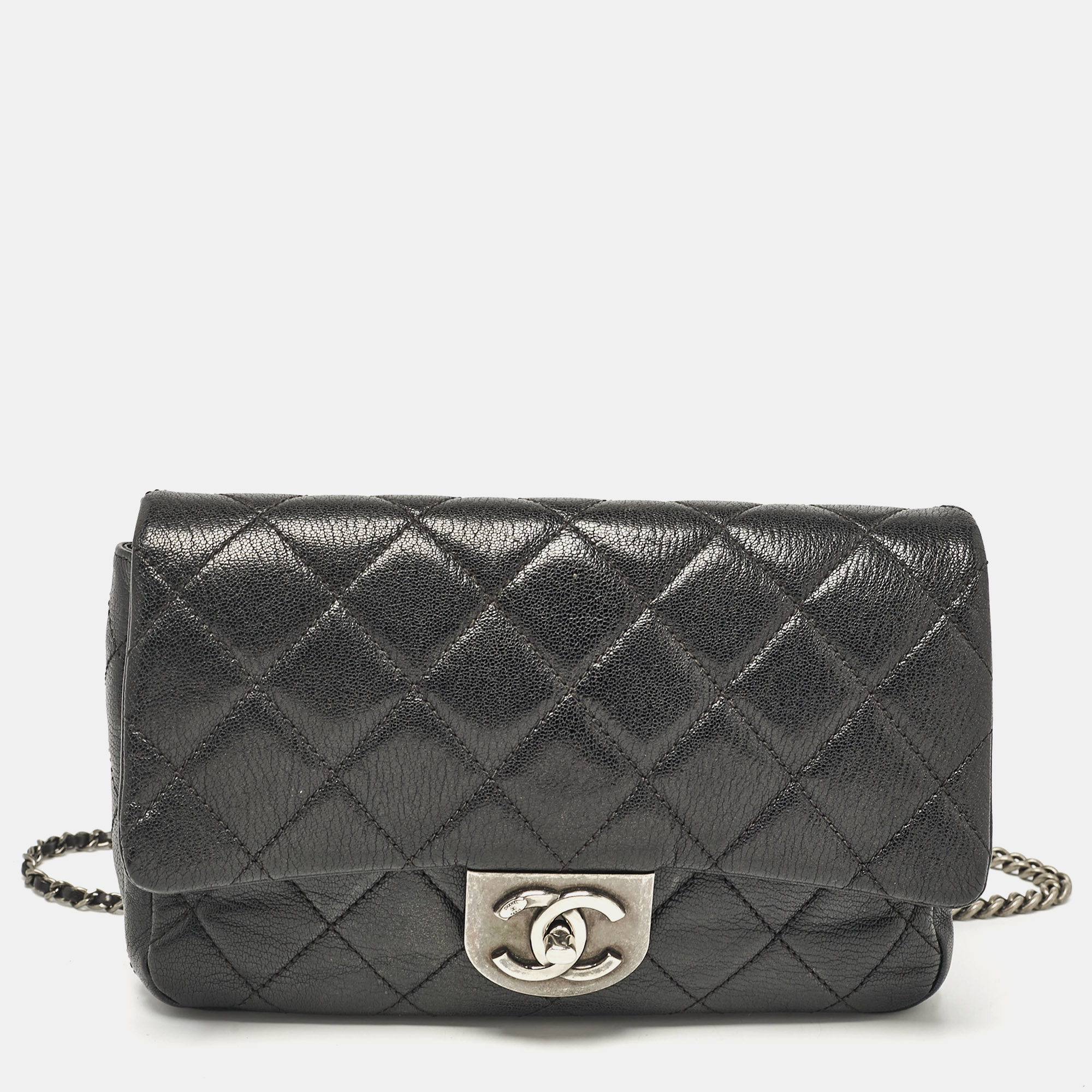 

Chanel Black Quilted Goatskin Leather  Double Carry Waist Flap Bag