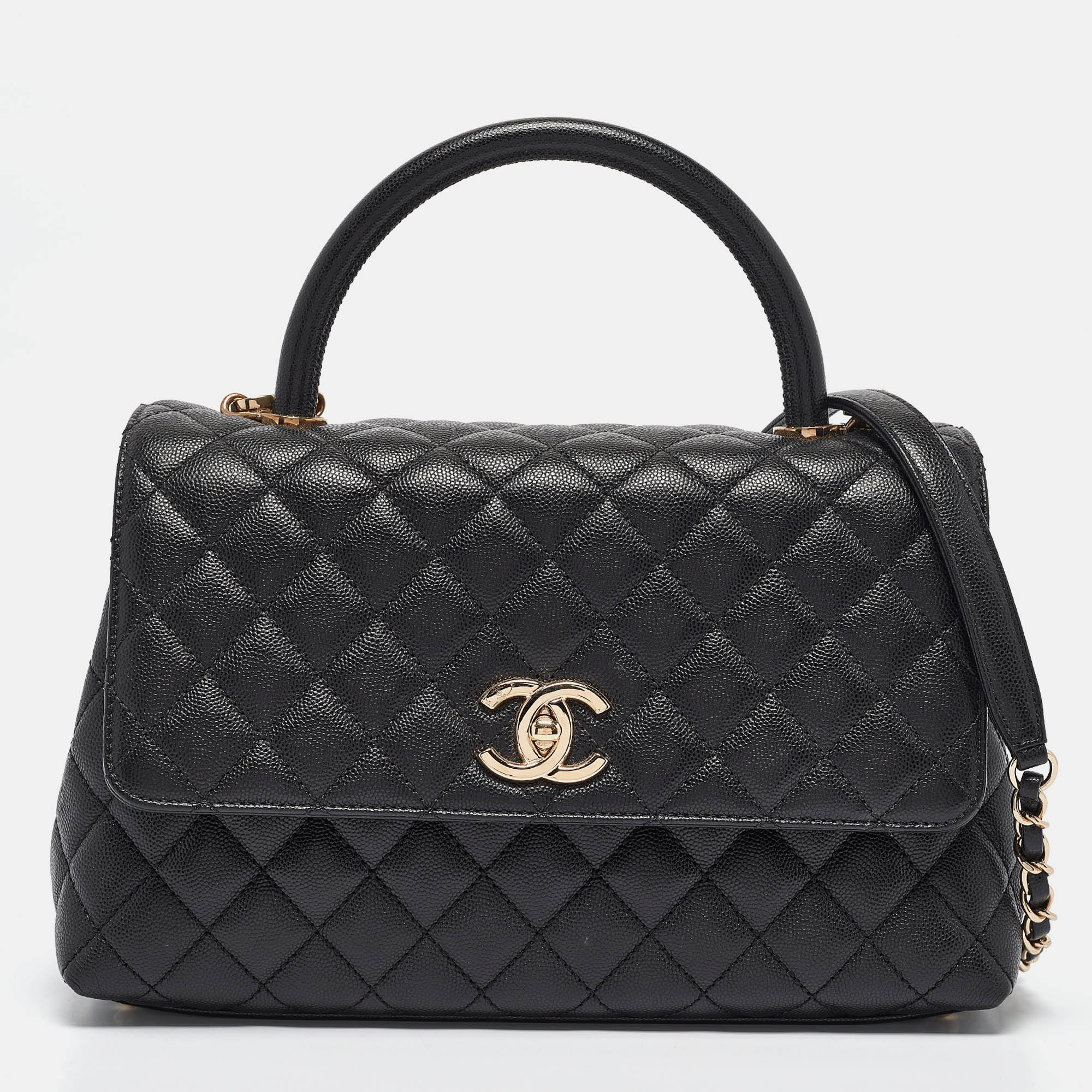 

Chanel Black Quilted Caviar Leather Small Coco Top Handle Bag