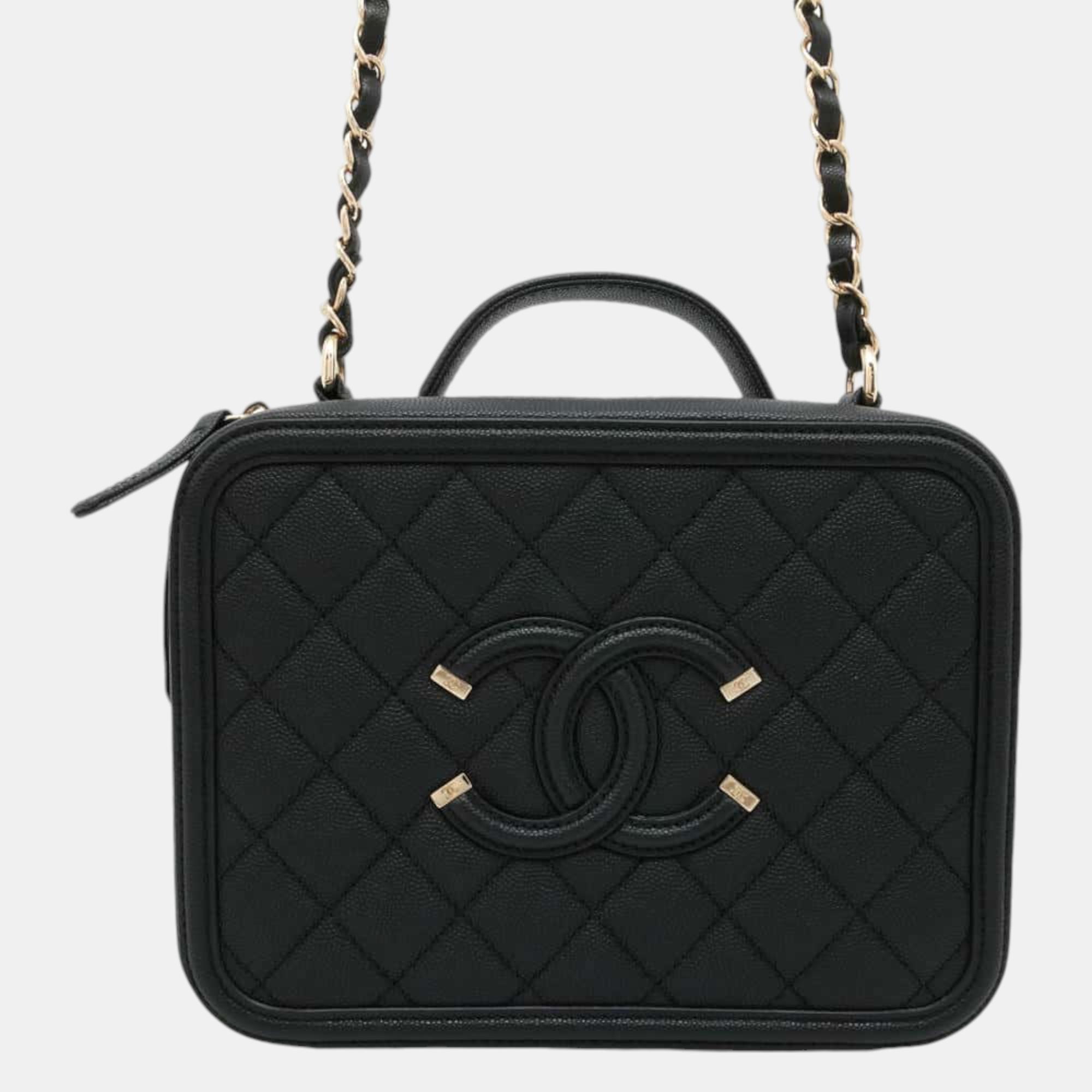 

Chanel CC Filigree Vanity Shoulder Bag Black Caviar Leather Size Small