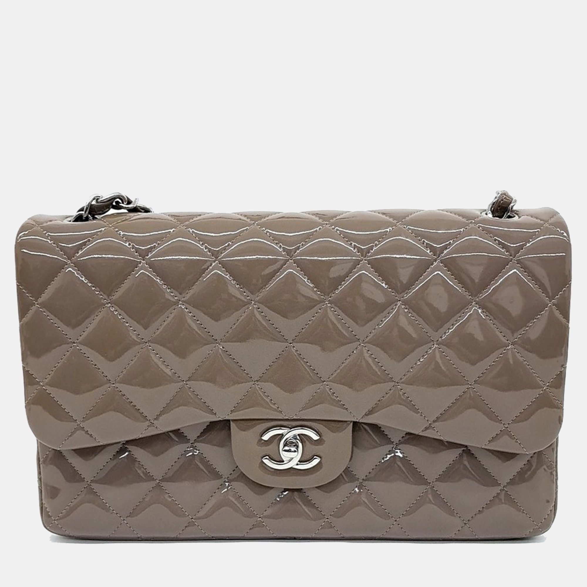 

Chanel Patent Classic Jumbo bag, Brown