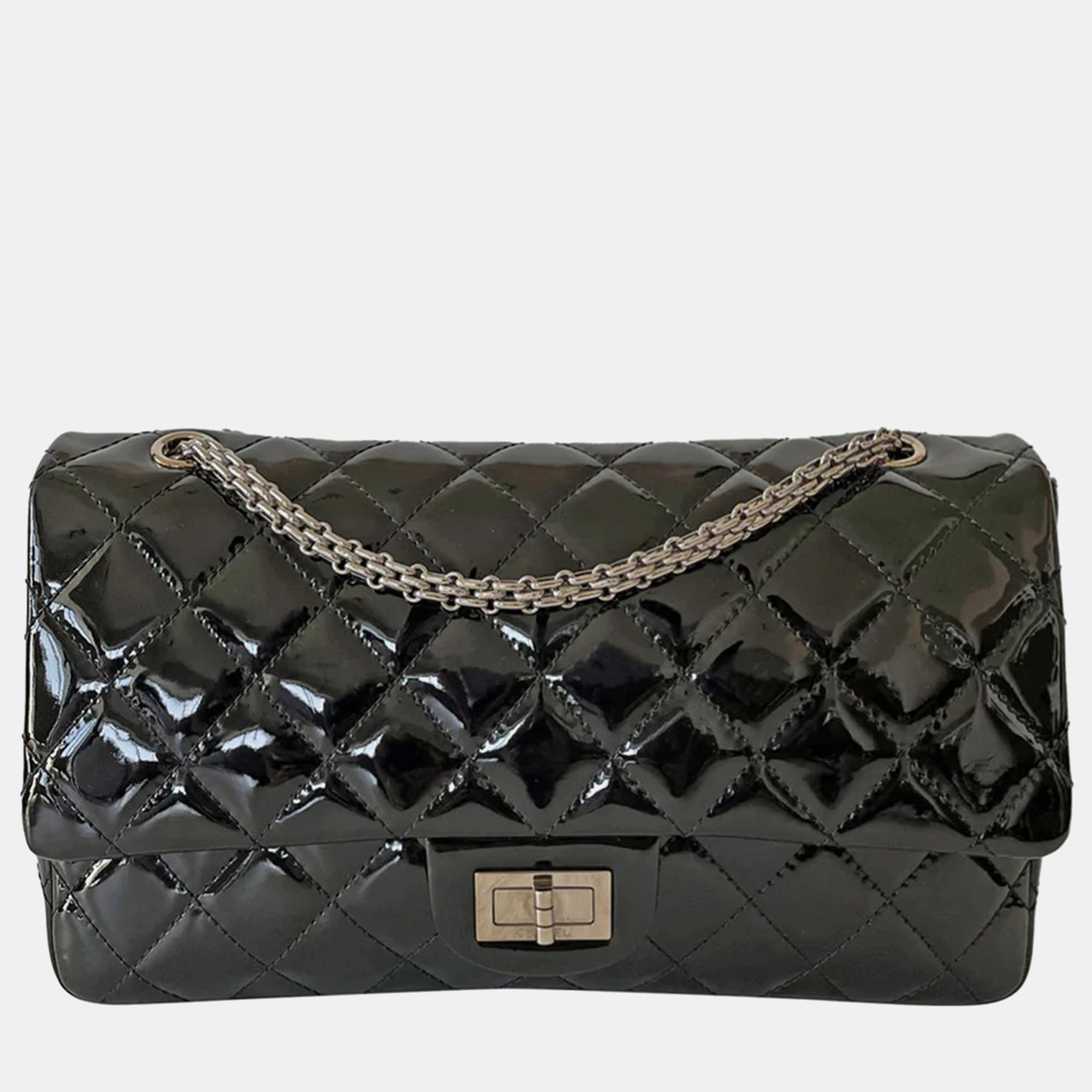 

Chanel Black Patent Leather Reissue 2.55 227 Shoulder Bags