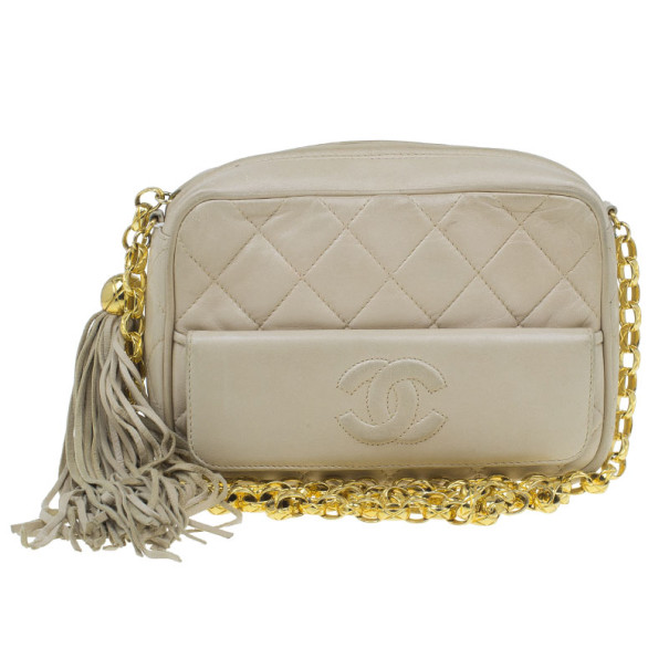 مملوكة مسبقًا Chanel Beige Quilted Lambskin Shoulder Bag With Tassel