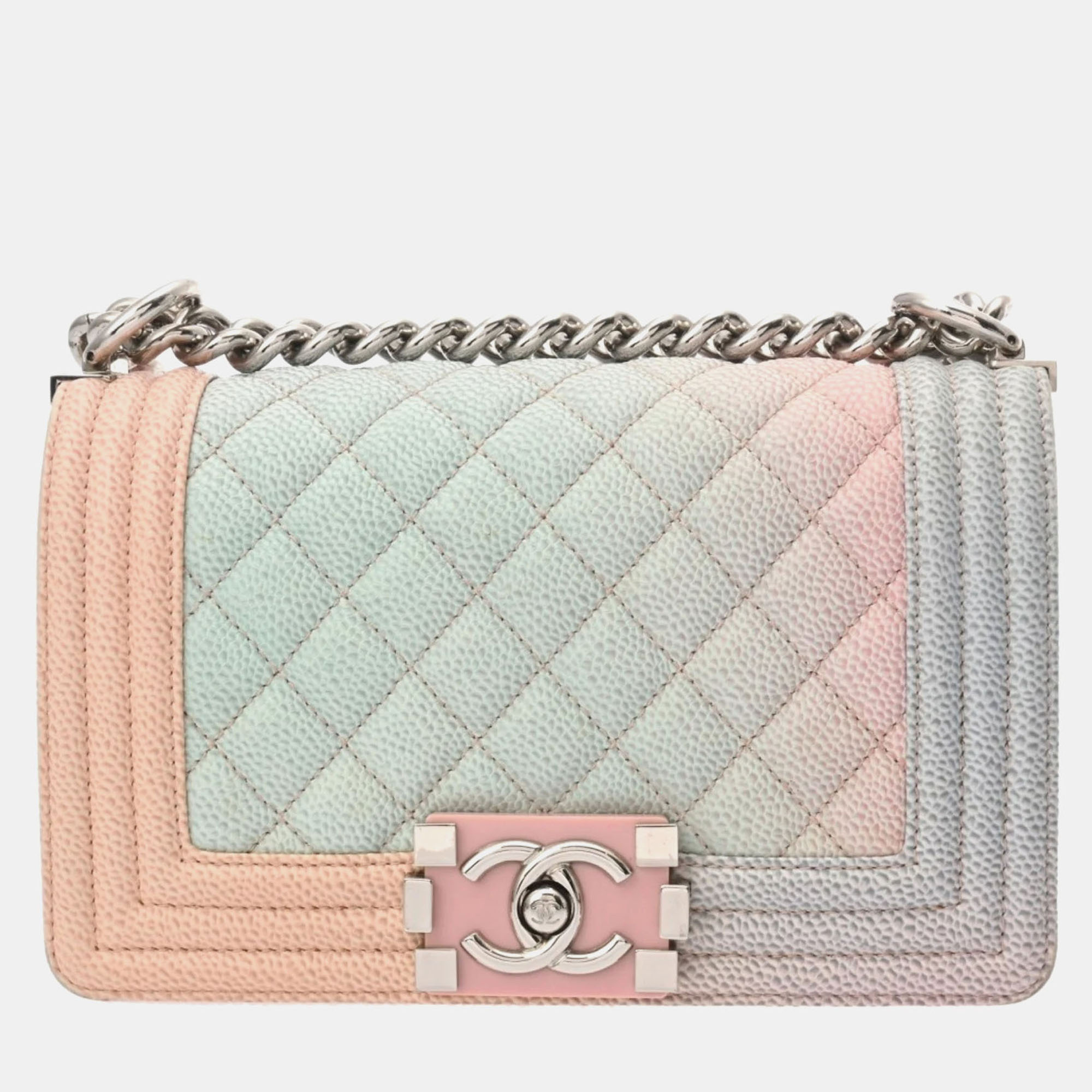 

Chanel Rainbow Pink Caviar Skin Boy Chanel Chain Shoulder Bag