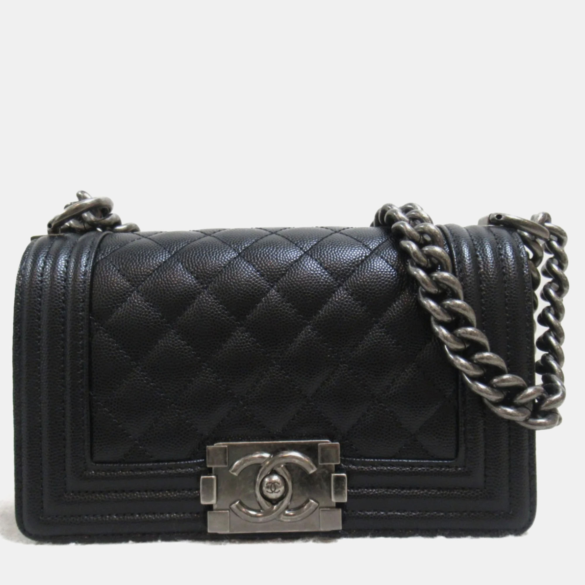 

Chanel Black Caviar Skin (Grained Calf) Boy Chanel Chain Shoulder Bag