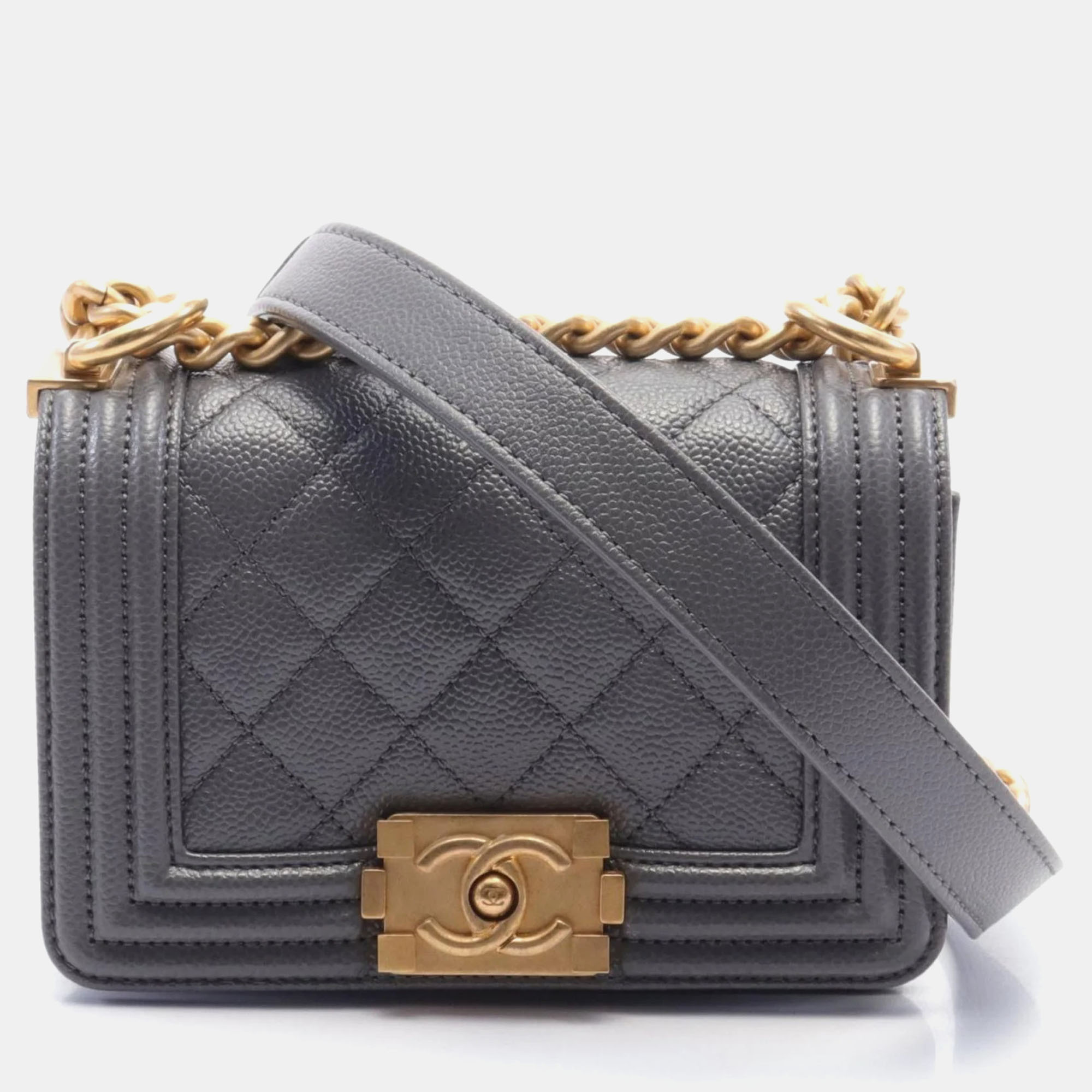 

Chanel Gray Caviar Skin (Grained Calf) Boy Chanel Matelasse Shoulder Bag, Grey