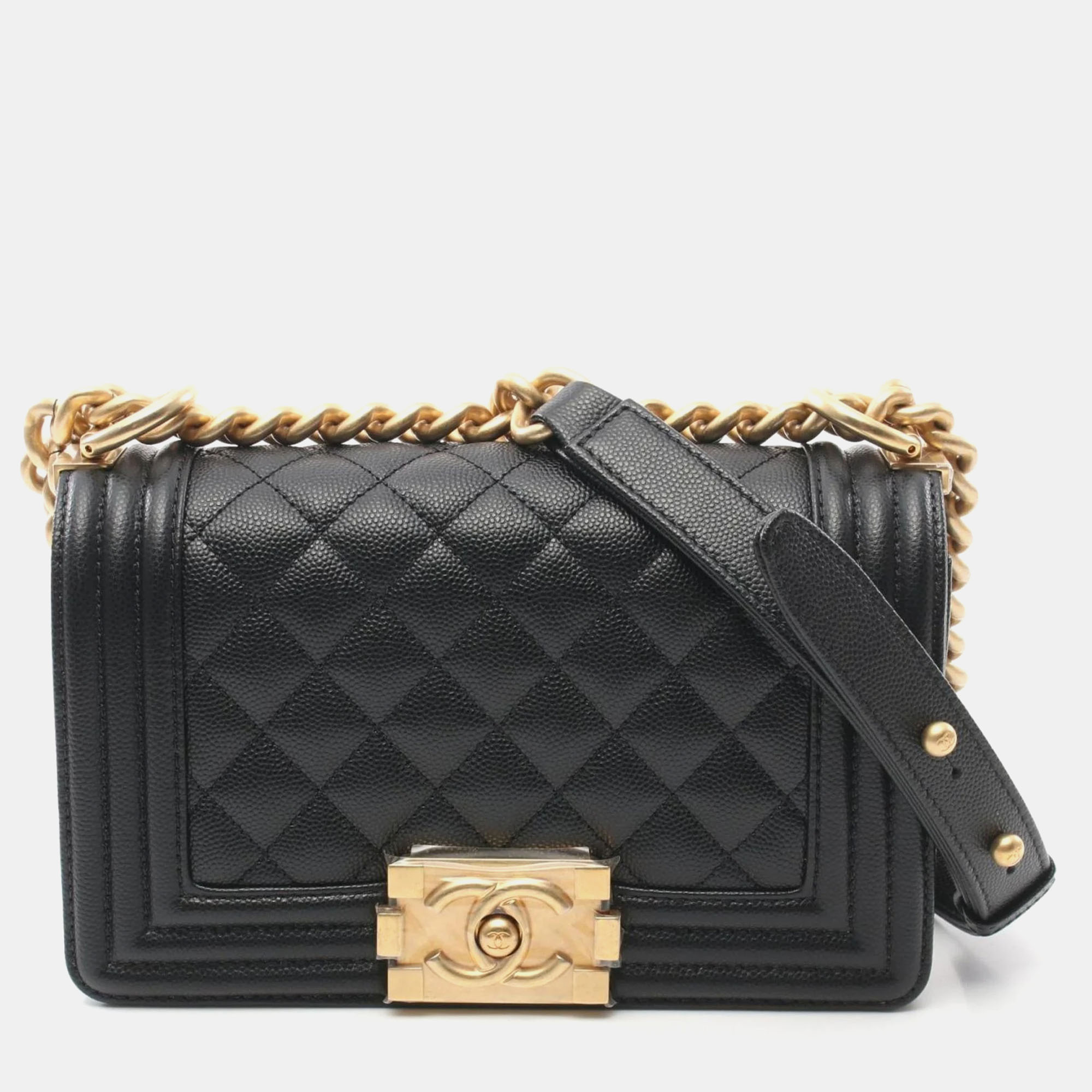 

Chanel Black Caviar Skin (Grained Calf) Boy Chanel Small Matelasse Shoulder Bag