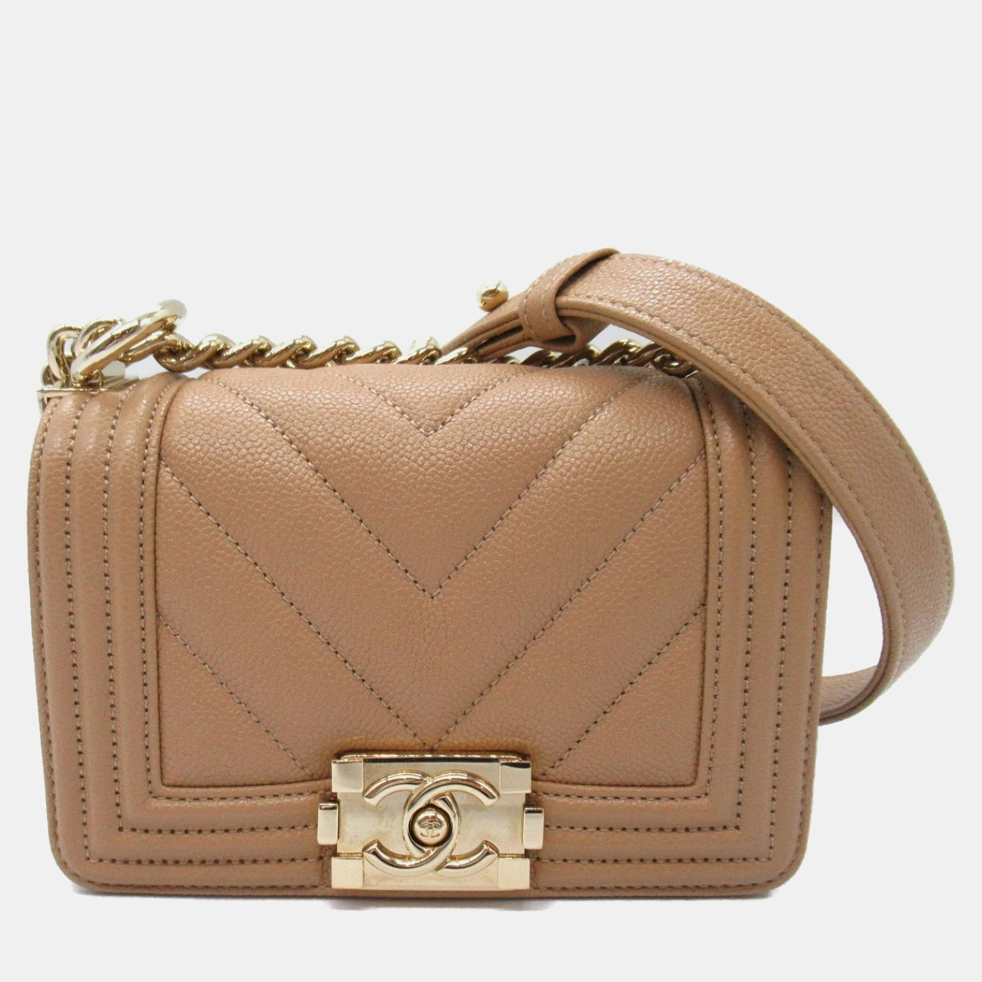 

Chanel Beige Caviar skin (grained calf) Boy Chanel V-stitch chain shoulder bag Shoulder Bag