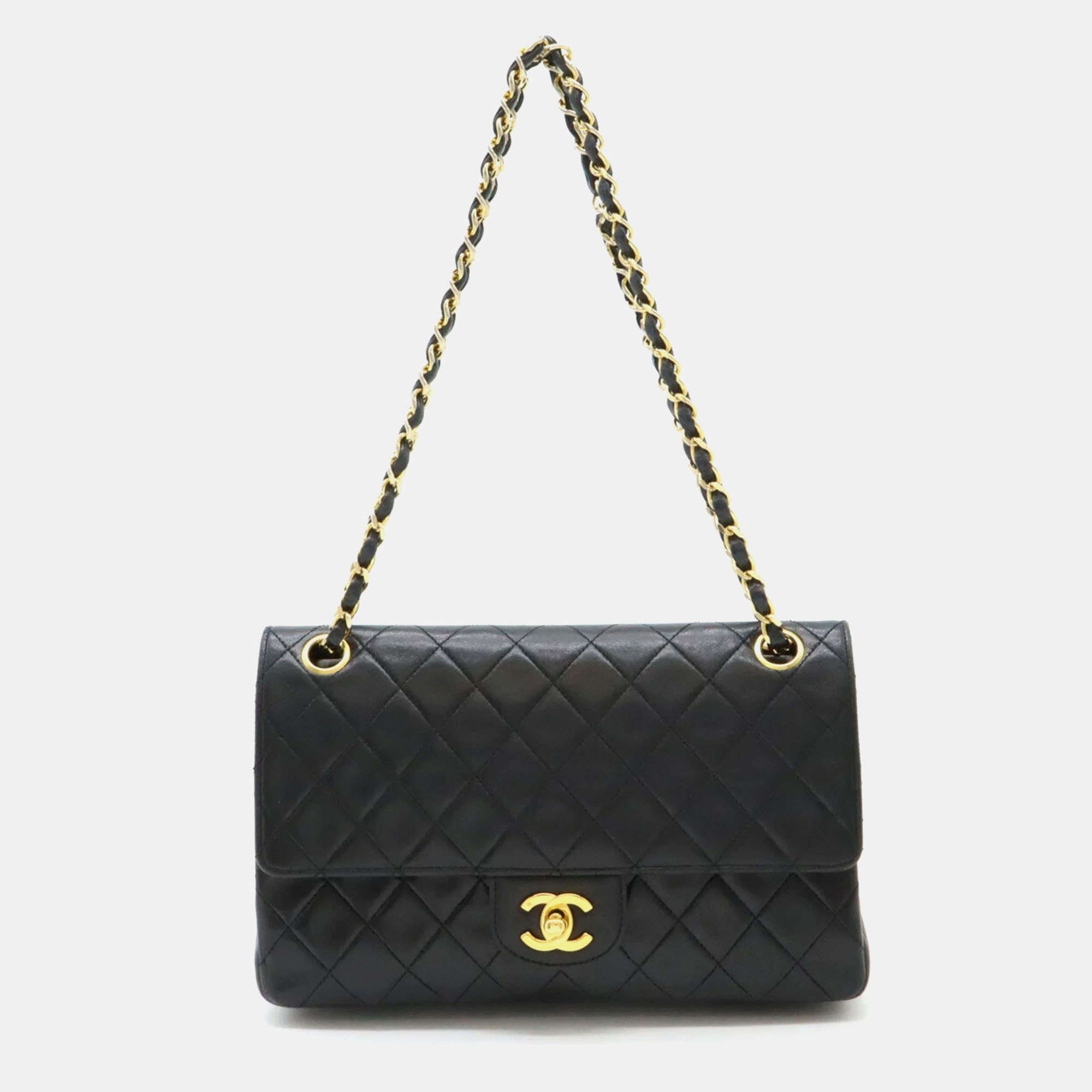 

Chanel Black Leather Matelasse 25 Chain Double Flap Shoulder Bag