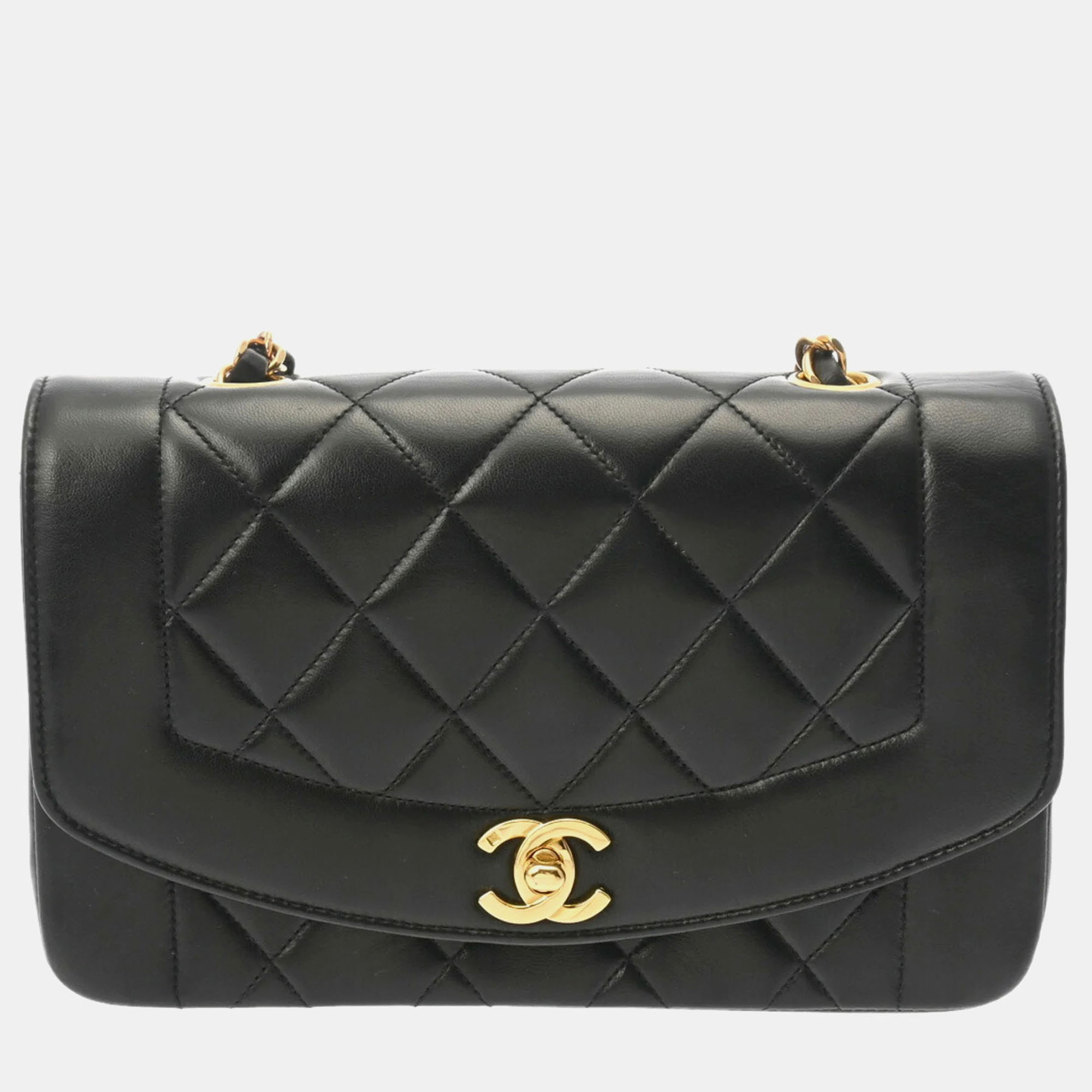 

Chanel Black Lambskin Matelasse Chain Shoulder Diana 23 Bag