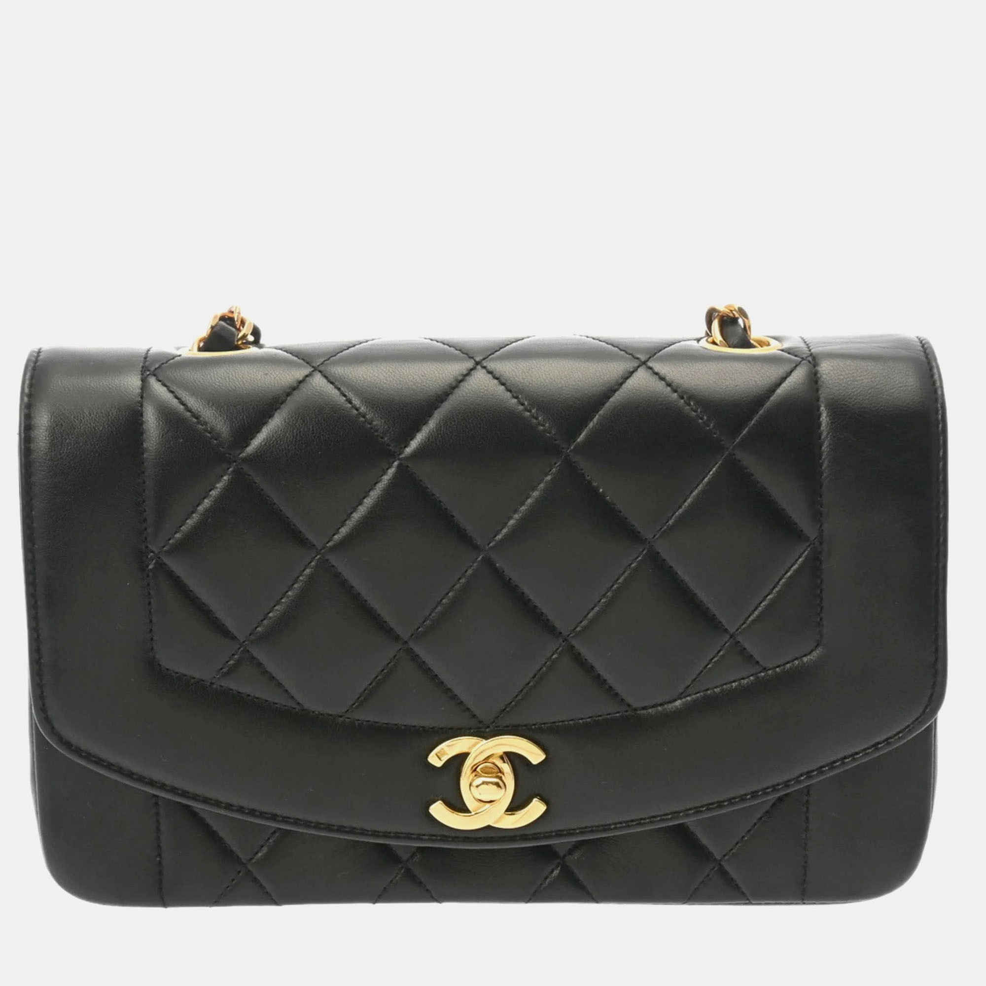 

Chanel Black Lambskin Matelasse Chain Shoulder Diana 23 Bag