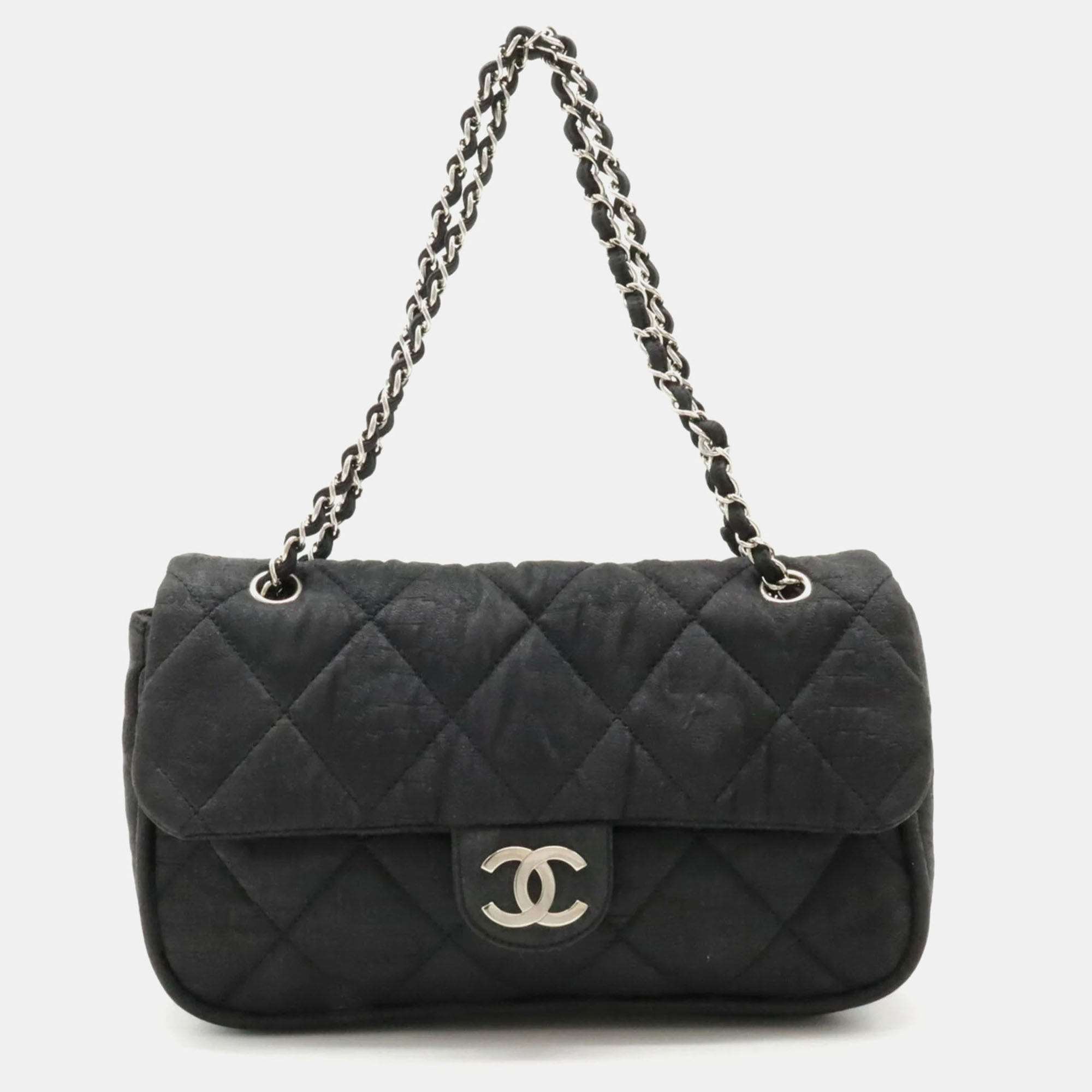 

Chanel Black Double Coated Nylon Matelasse Coco Mark Chain Shoulder Bag