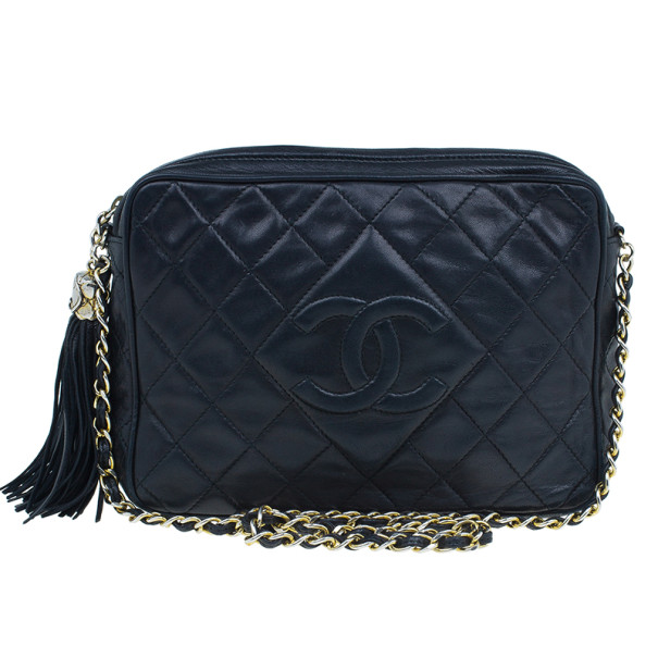 Chanel Black Lambskin Camera Bag With Tassel