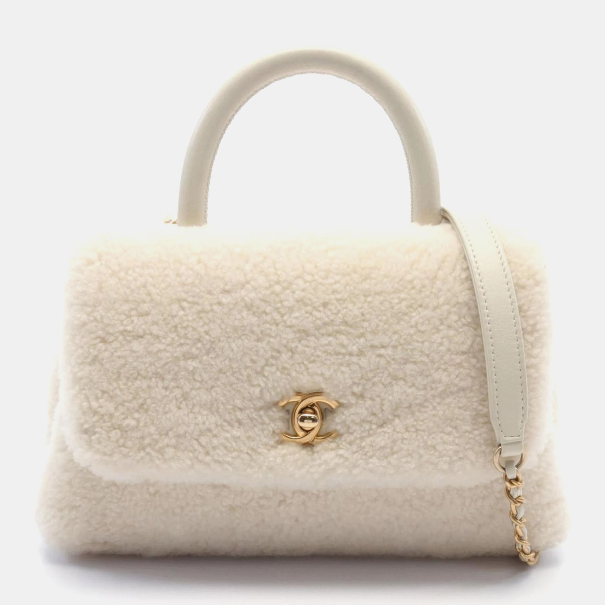 

Chanel White Boa Coco Handle Flap Matelasse Handbag