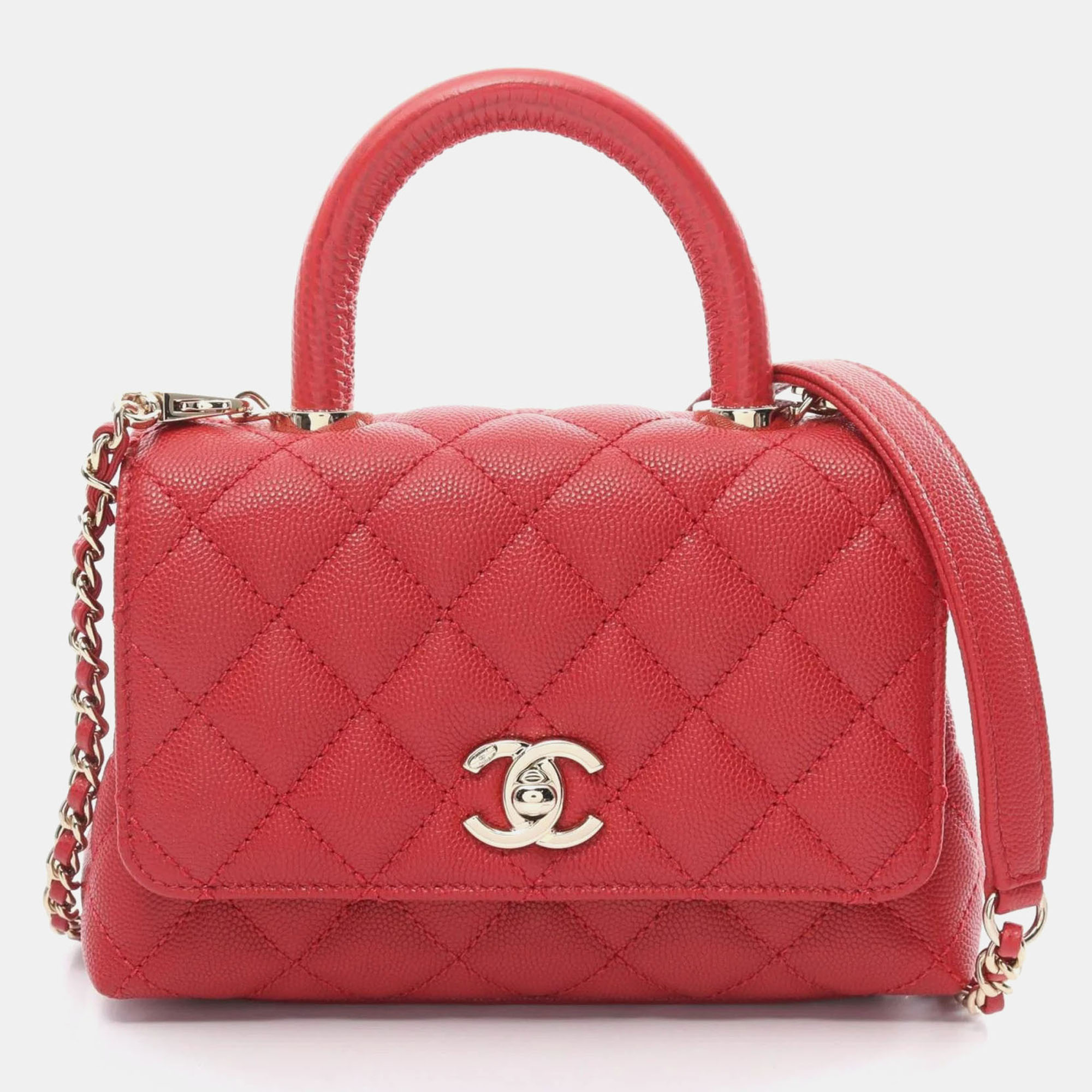 

Chanel Red Caviar Skin (Grained Calf) Coco Handle  Bag