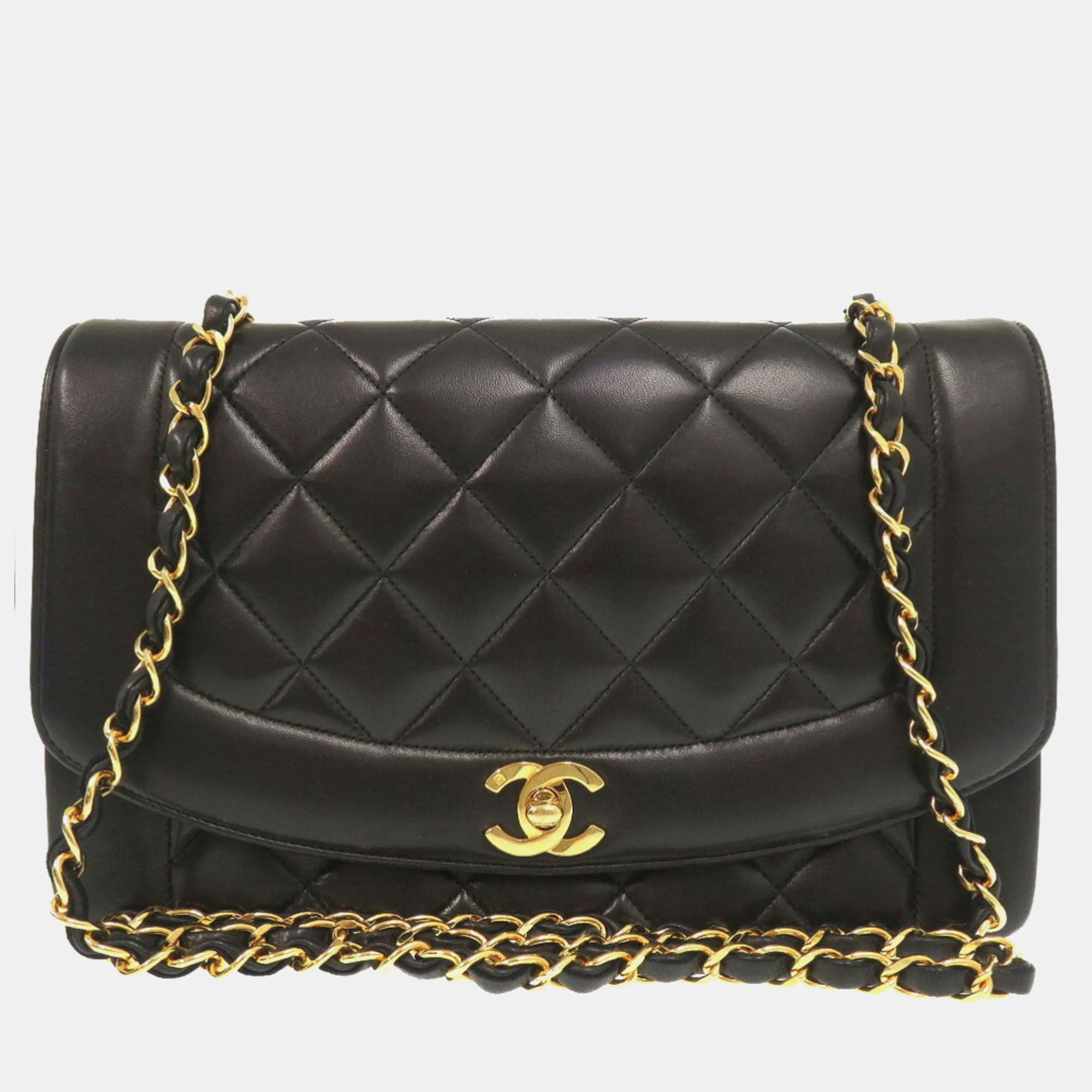 

Chanel Black Lambskin Diana 25 Medium Matelasse Shoulder Bag