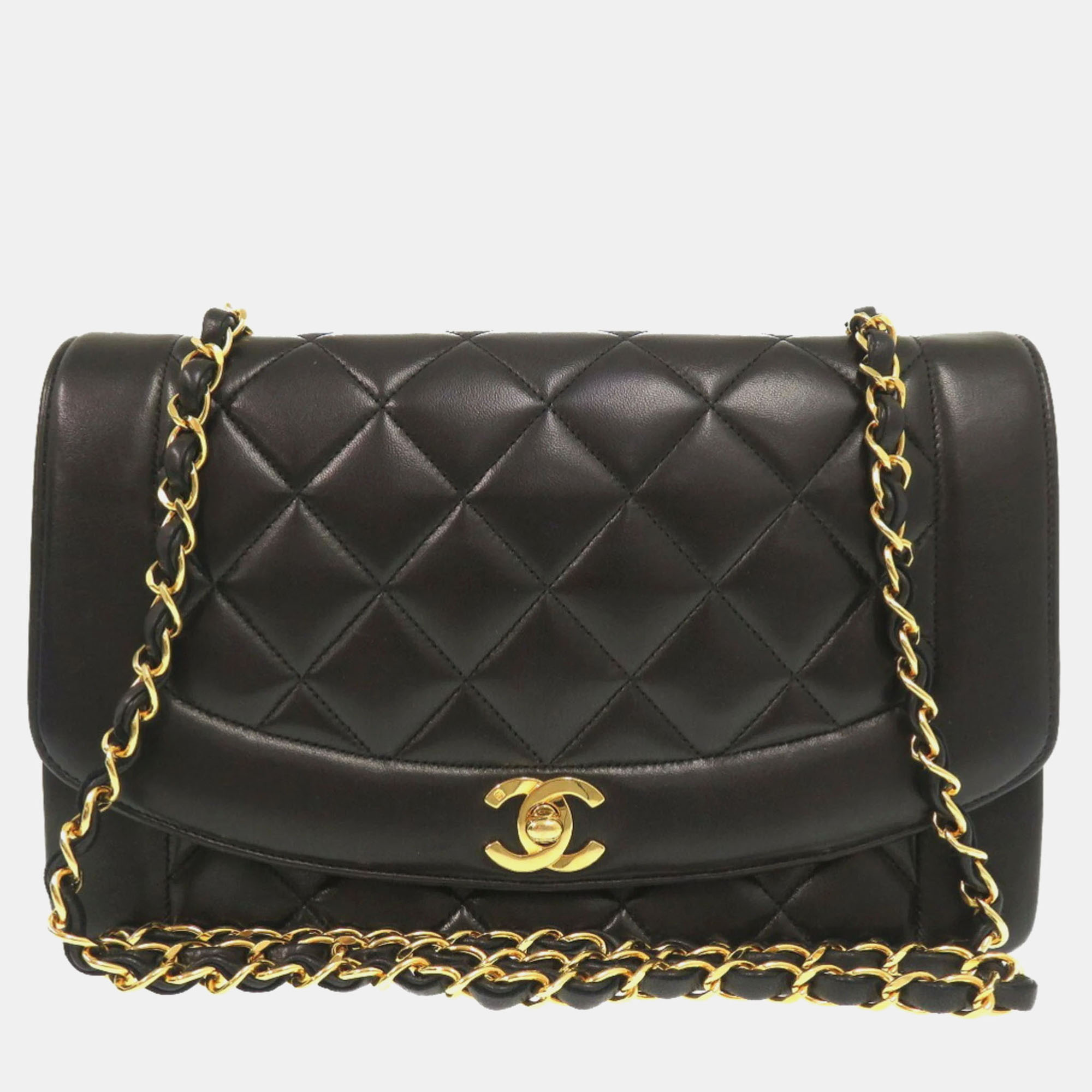 

Chanel Black Lambskin Diana 25 Medium Matelasse Shoulder Bag