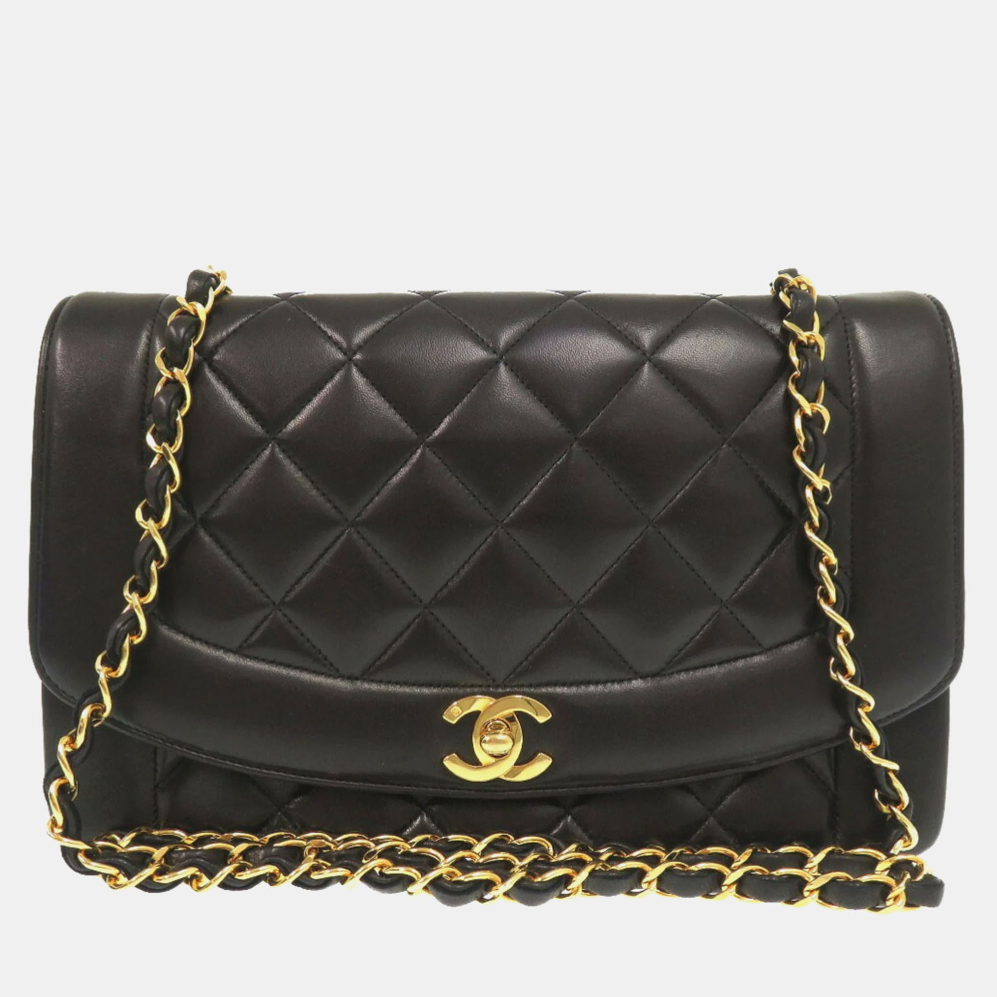 

Chanel Black Lambskin Diana 25 Medium Mattelasse Shoulder Bag