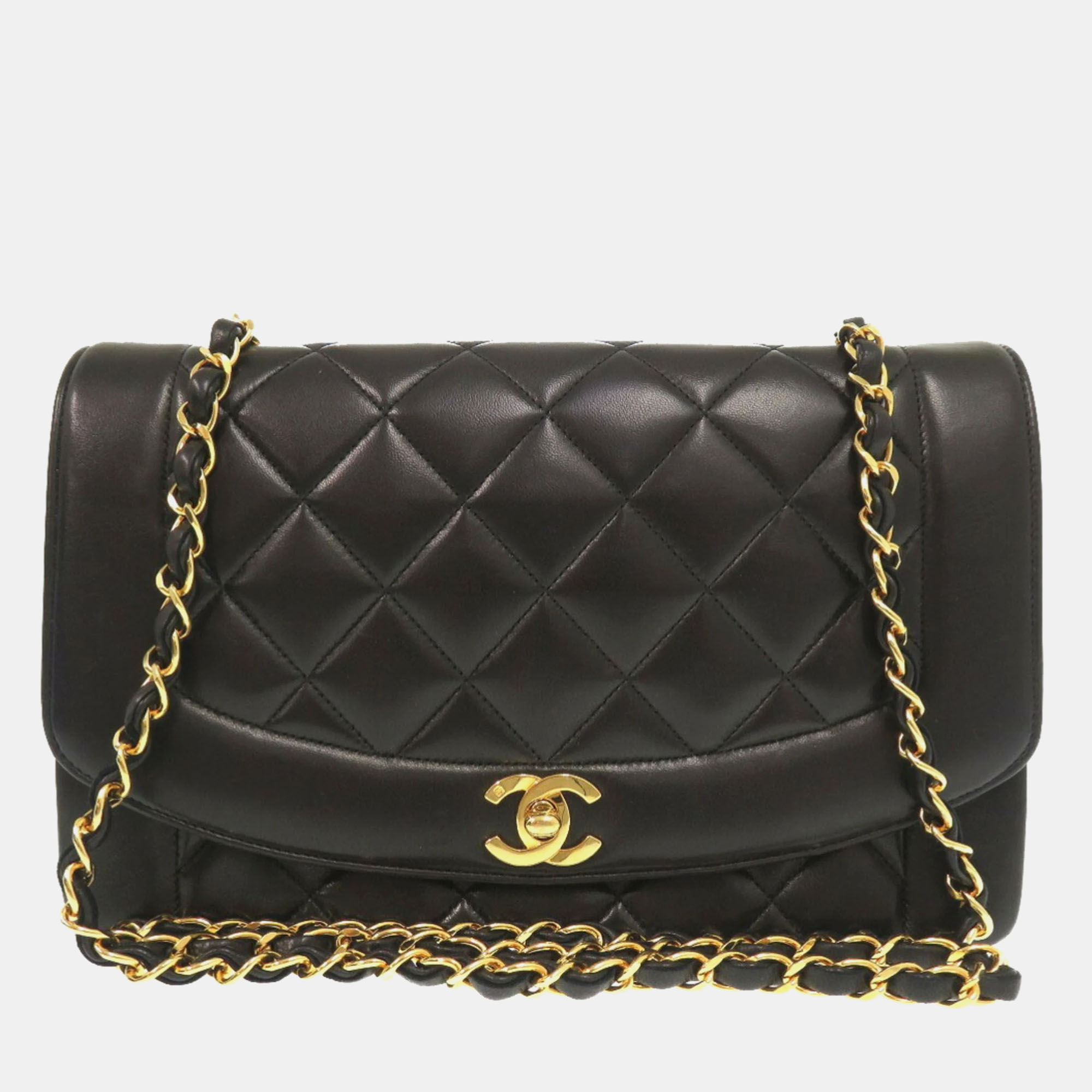 

Chanel Black Lambskin Diana 25 Medium Mattelasse Shoulder Bag