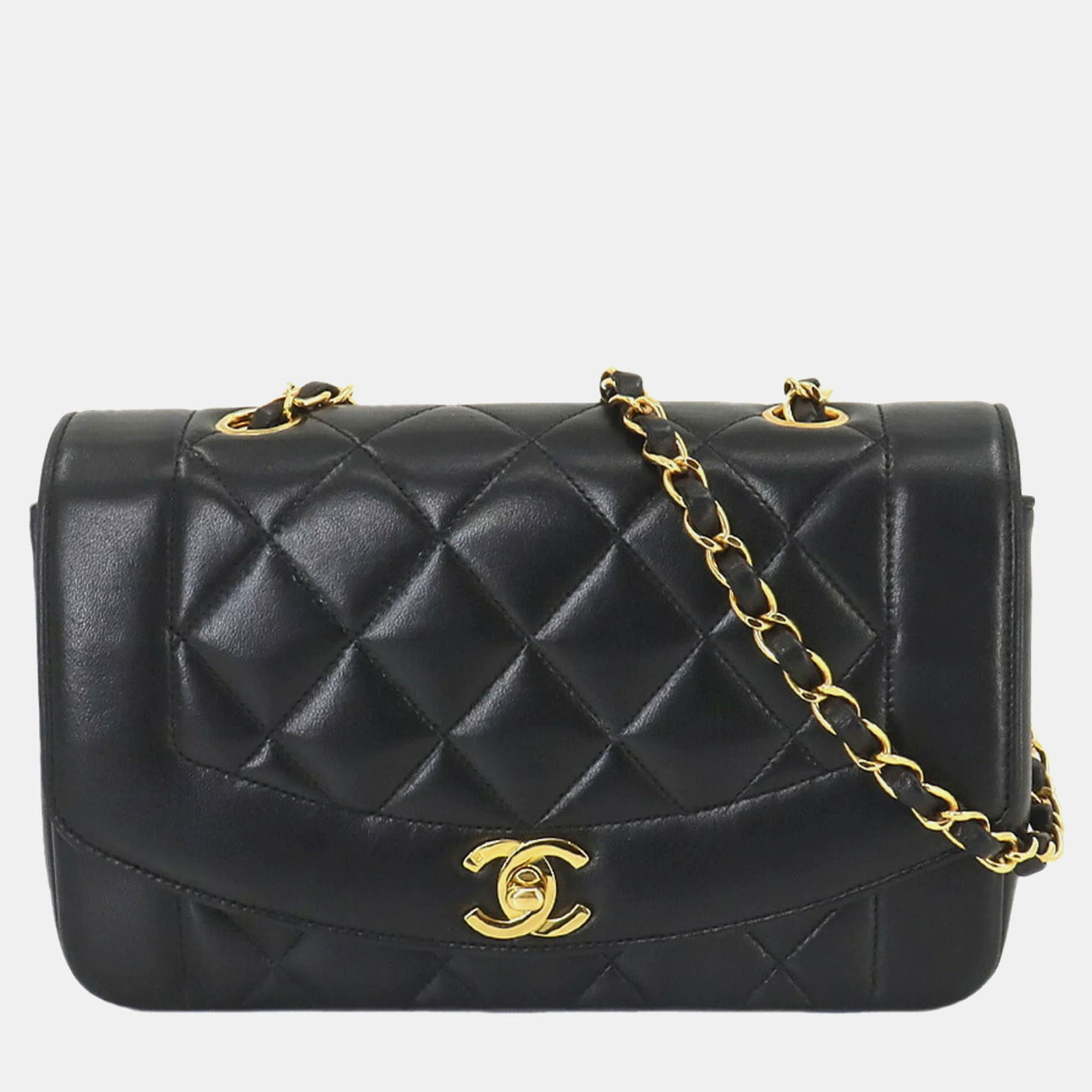 

Chanel Black Leather Diana Matelasse 22 Chain Shoulder Bag