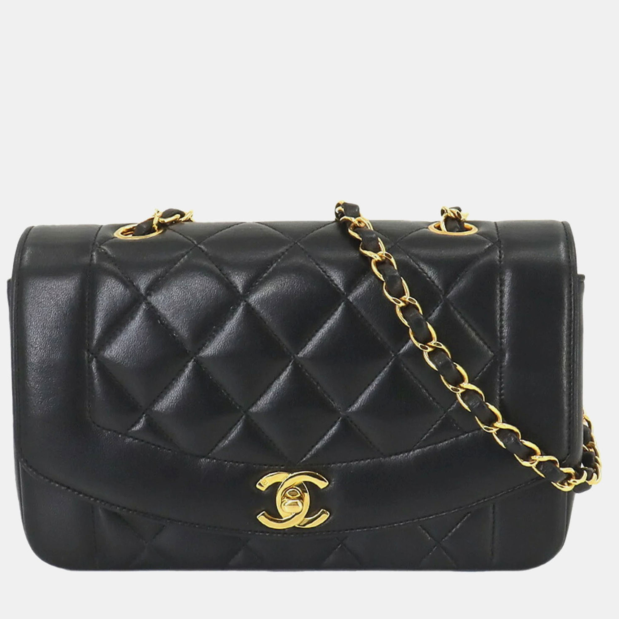 

Chanel Black Leather Diana Matelasse 22 Chain Shoulder Bag