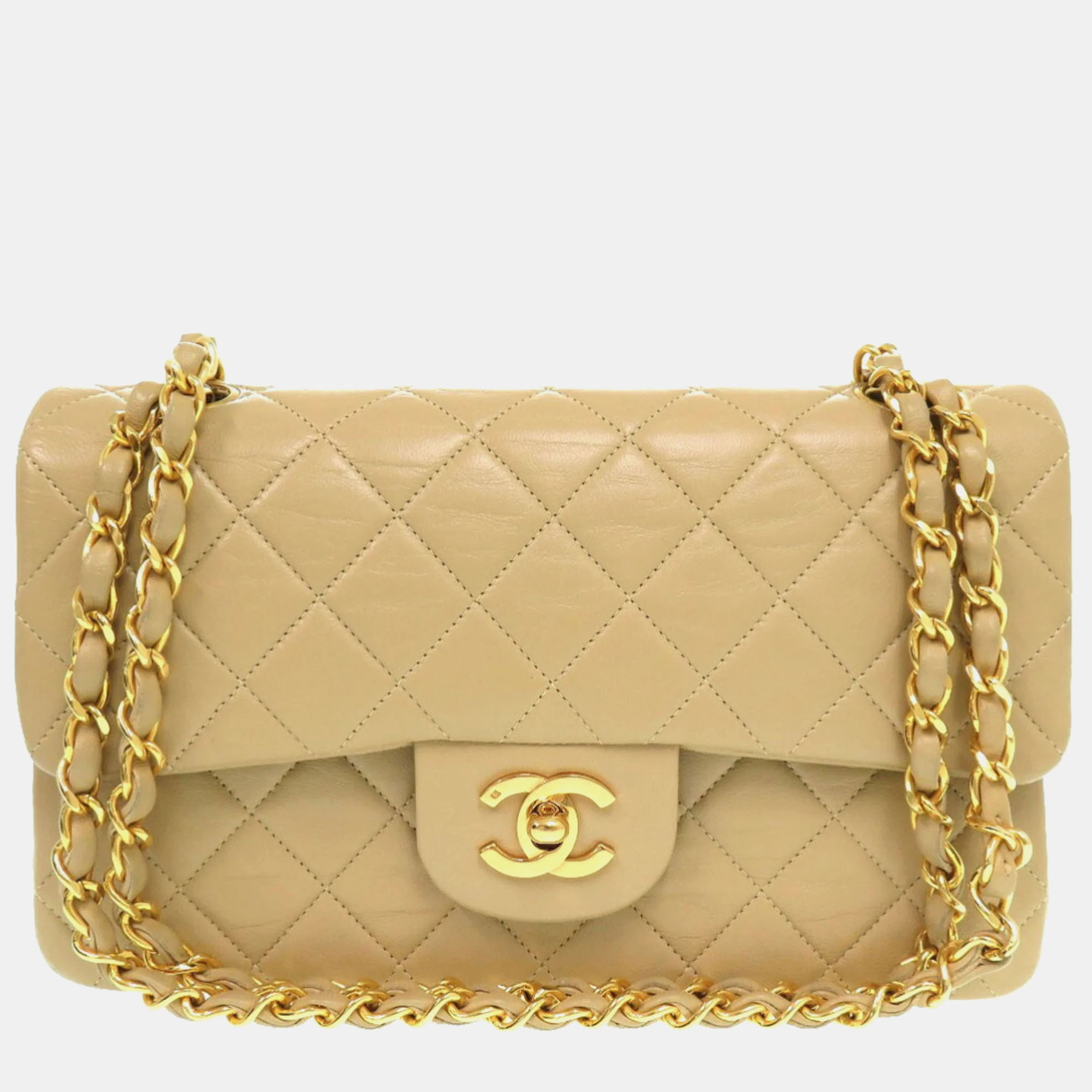 

Chanel Beige Lambskin Matelasse 23 Double Flap Shoulder Bag