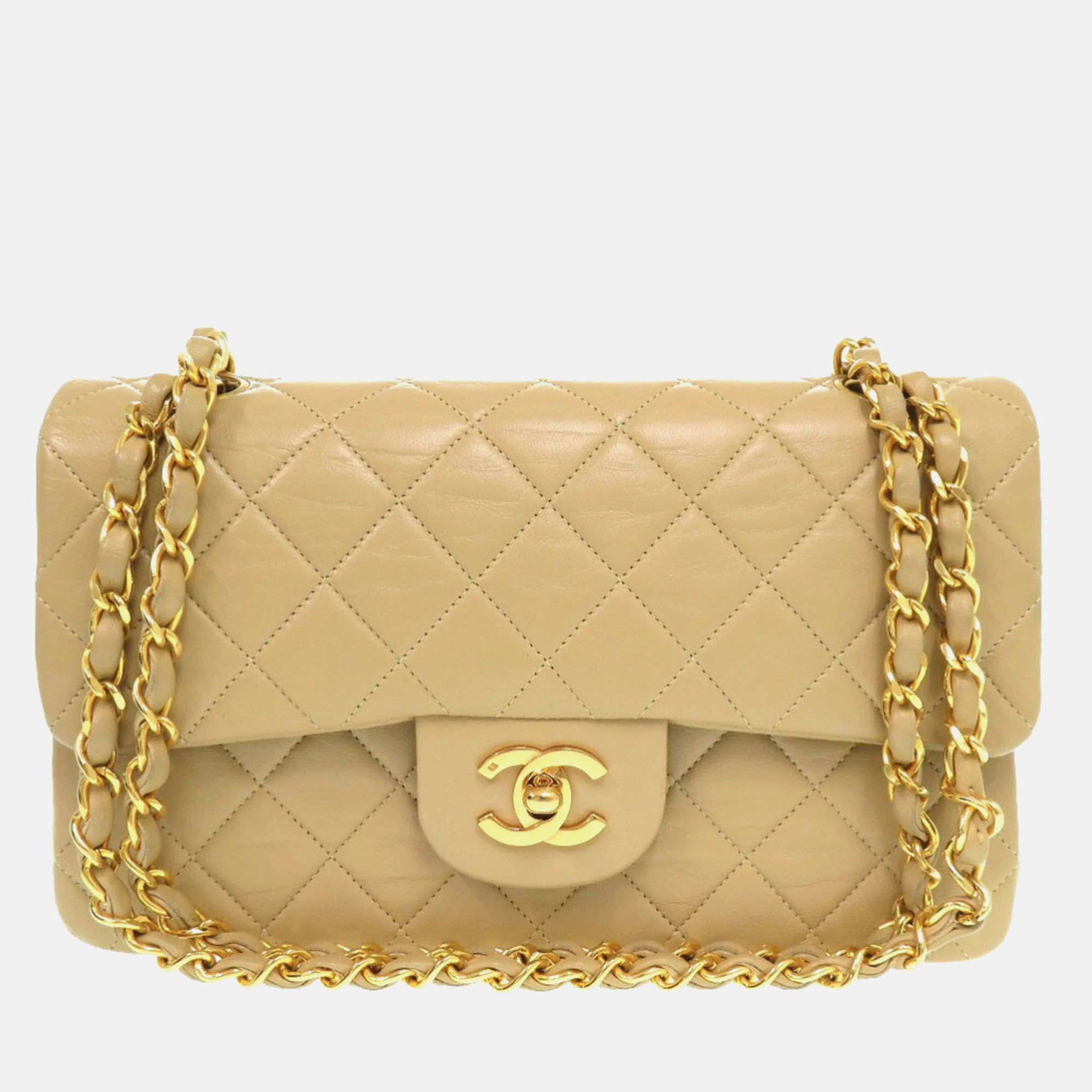 

Chanel Beige Lambskin Matelasse 23 Double Flap Shoulder Bag