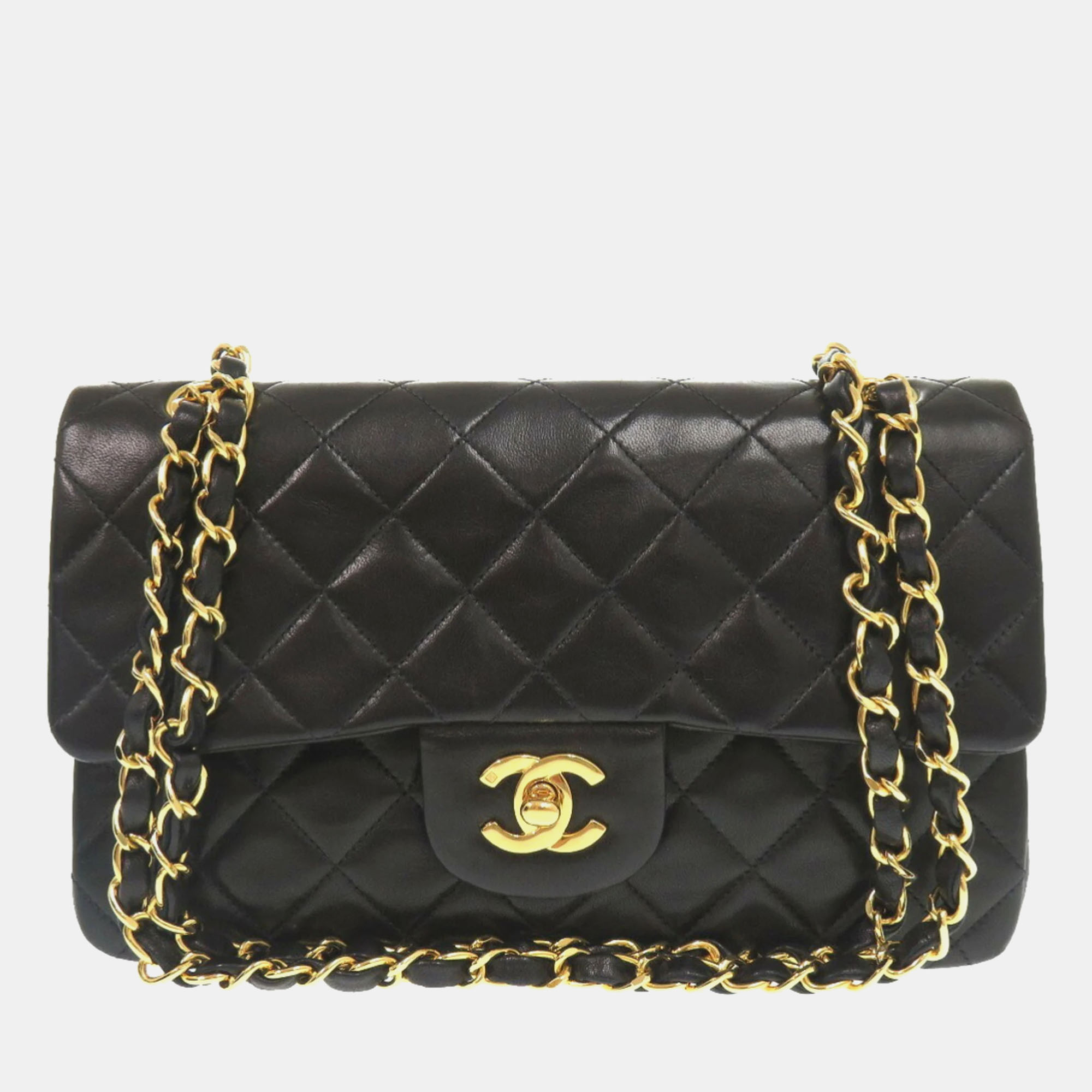 

Chanel Black Lambskin Matelasse 23 Double Flap Shoulder Bag