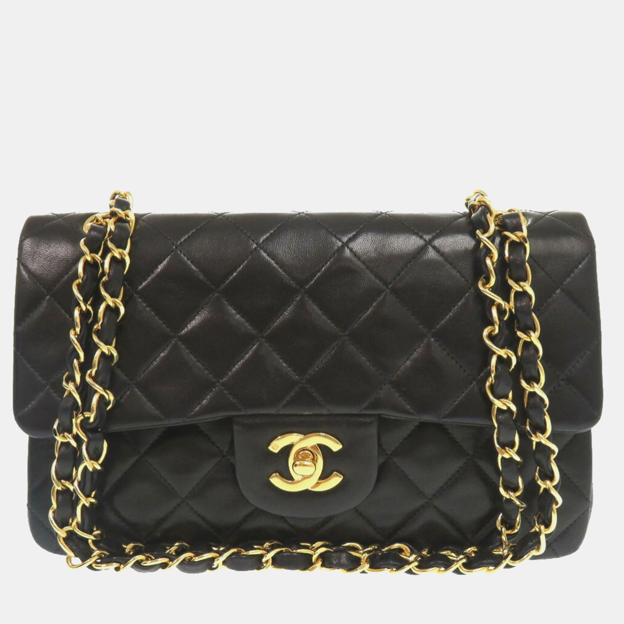 

Chanel Black Lambskin Matelasse 23 Double Flap Shoulder Bag