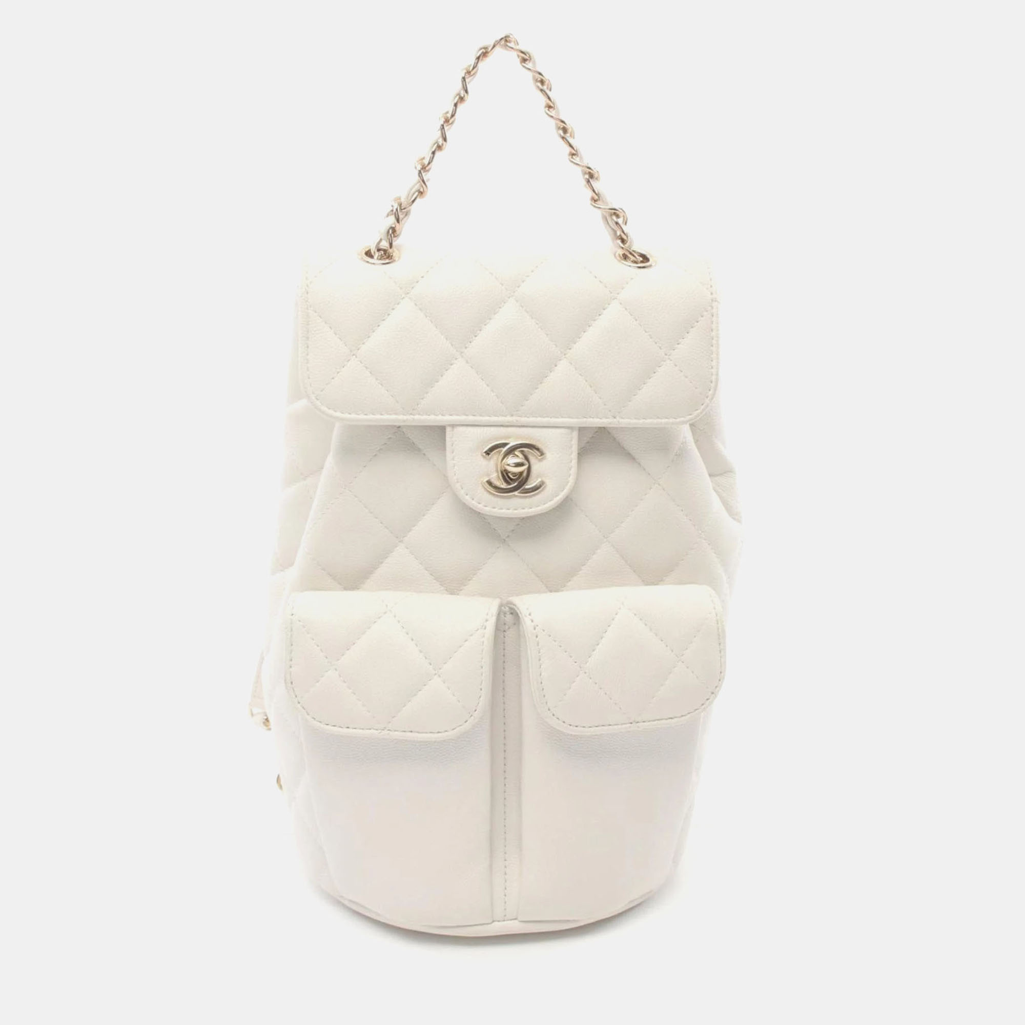 

Chanel White Caviar Skin (Grained Calf) Matelasse Backpack