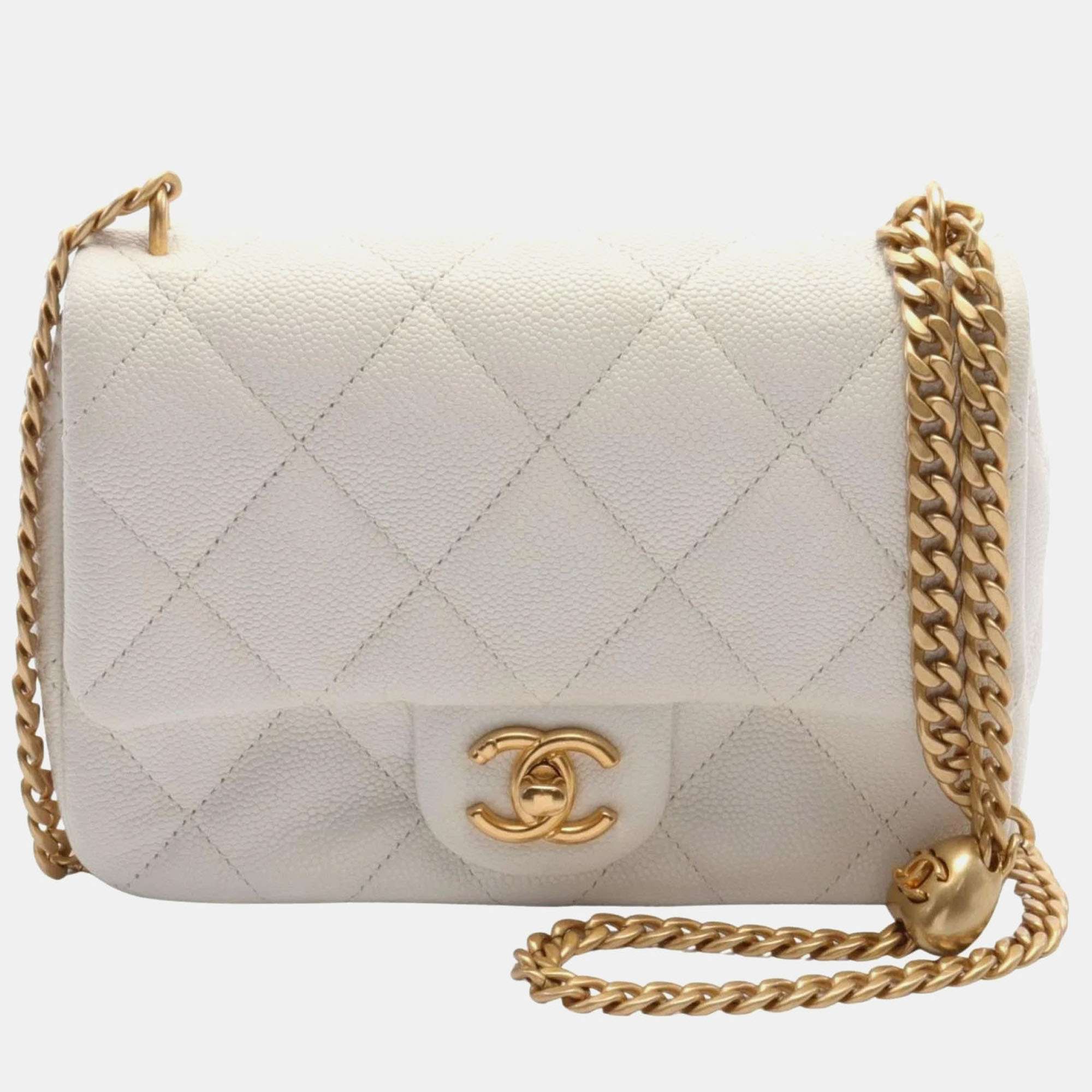 

Chanel White Caviar Skin (Grained Calf) Matelasse Chain Shoulder Bag