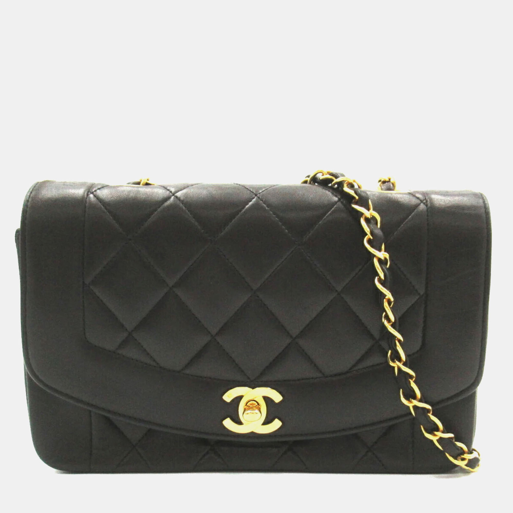 

Chanel Black Lambskin (Sheepskin) Matelasse Diana Chain Shoulder Bag