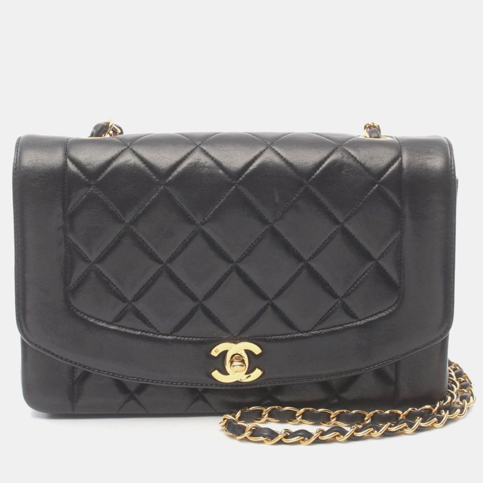 

Chanel Black Lambskin Matelasse Diana Flap Shoulder Bag