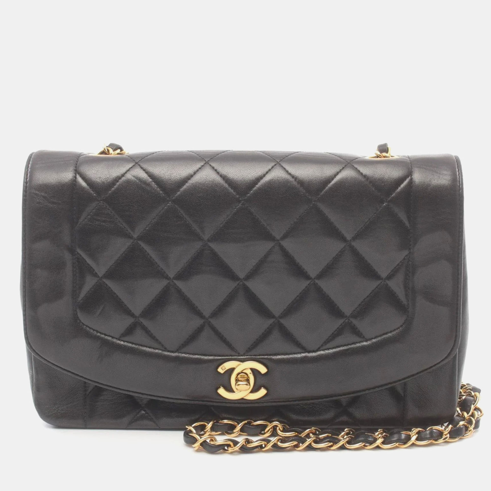 

Chanel Black Lambskin Matelasse Diana Flap Shoulder Bag