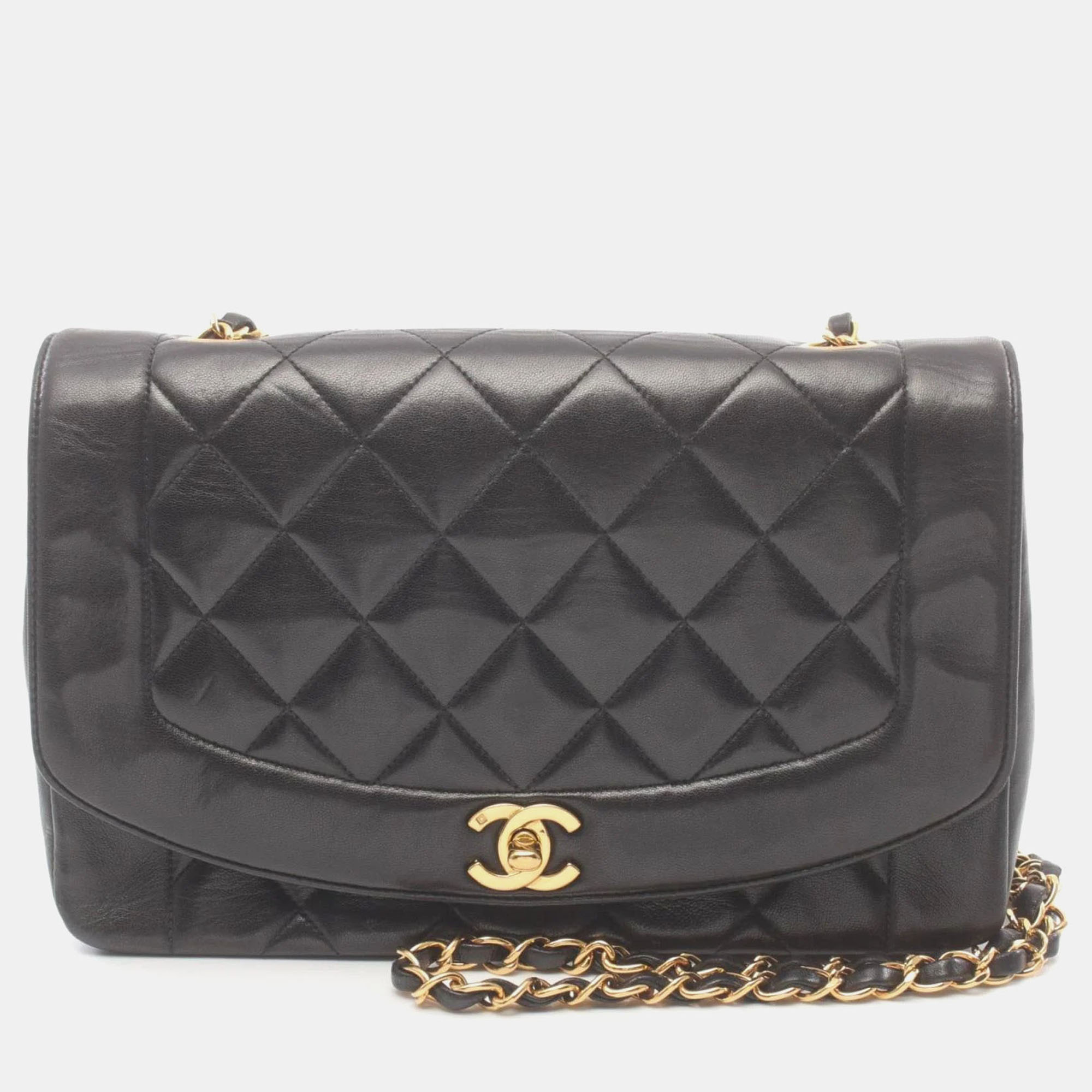 

Chanel Black Lambskin Matelasse Diana Flap Shoulder Bag