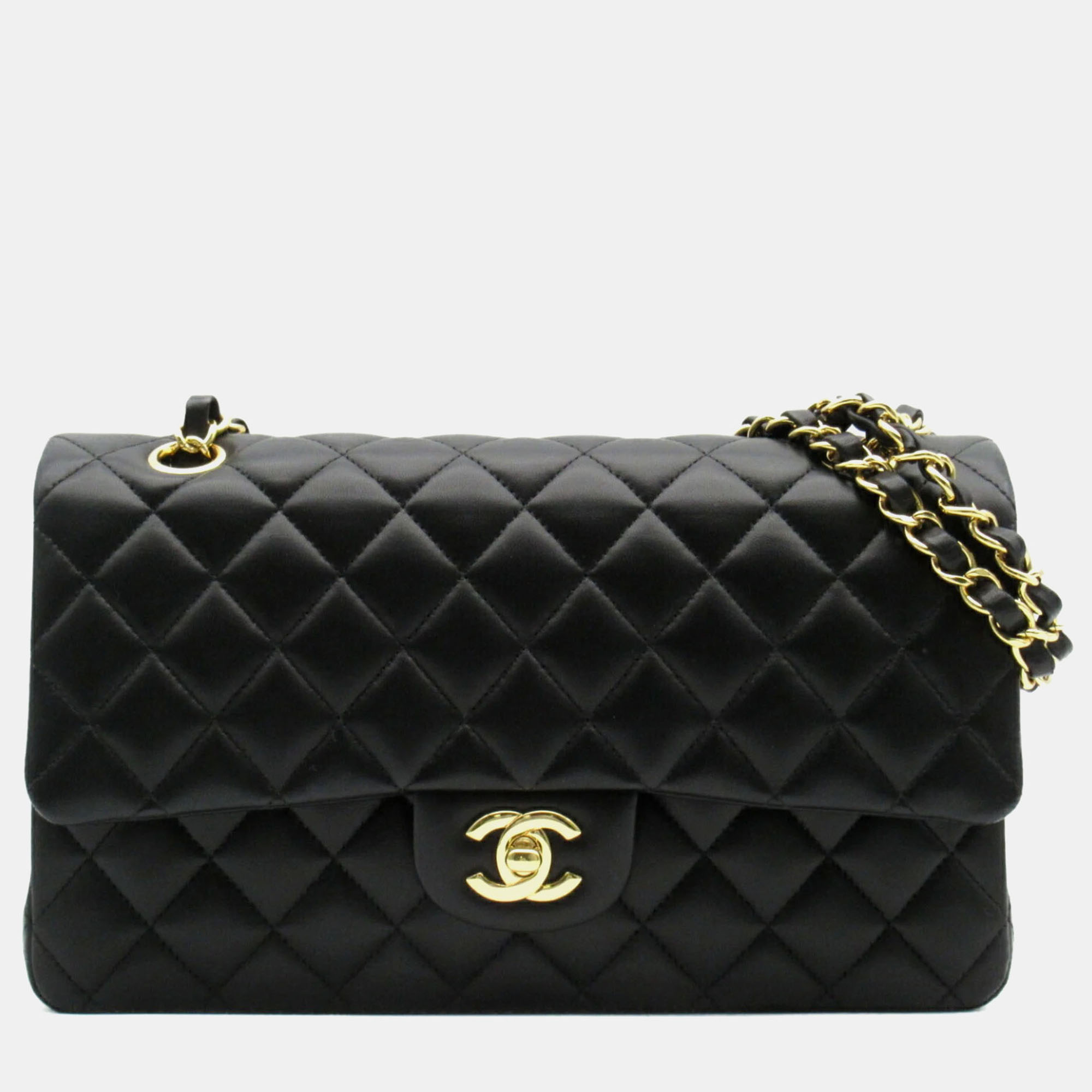 

Chanel Black Lambskin (Sheepskin) Matelasse Double Flap Chain Shoulder Bag