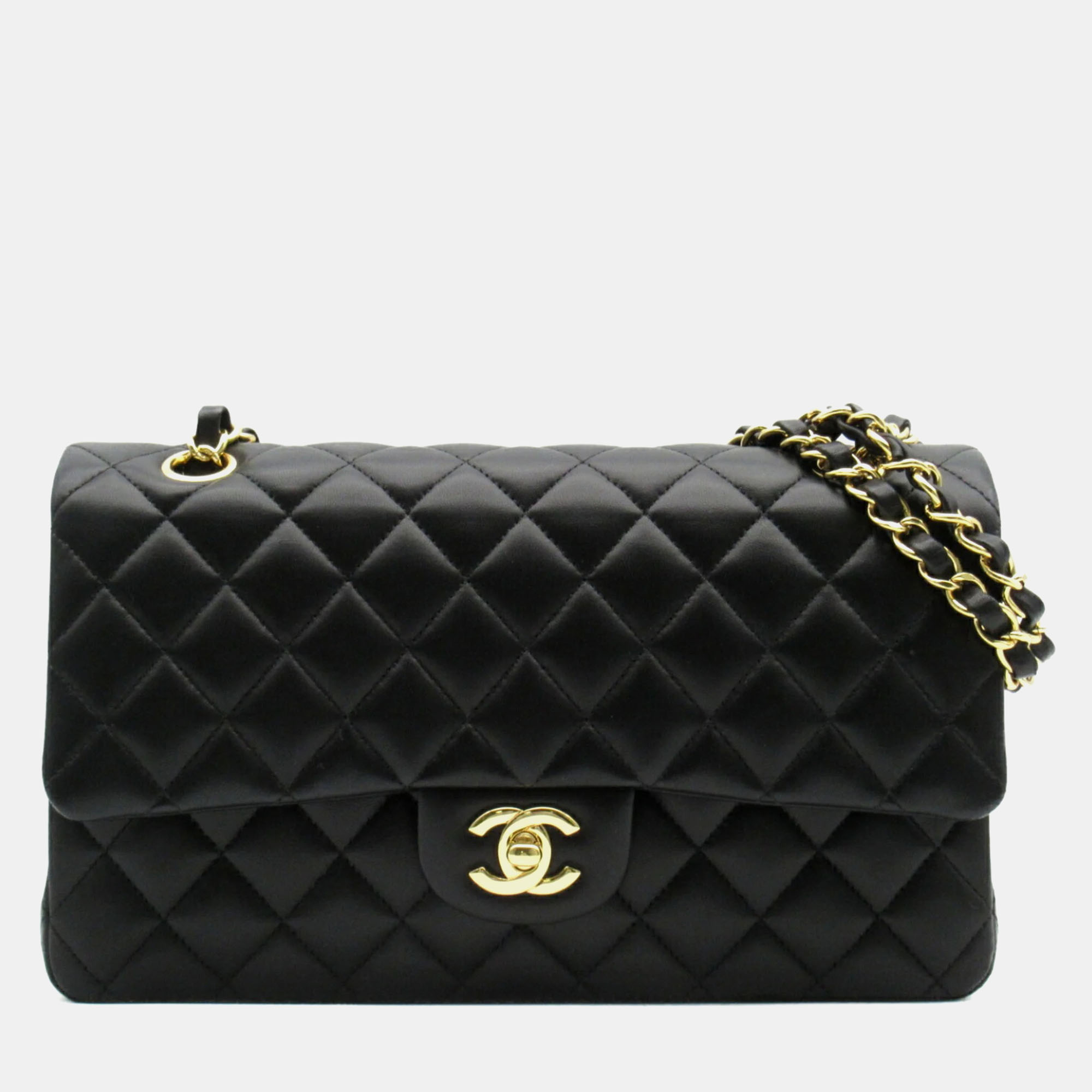 

Chanel Black Lambskin (Sheepskin) Matelasse Double Flap Chain Shoulder Bag