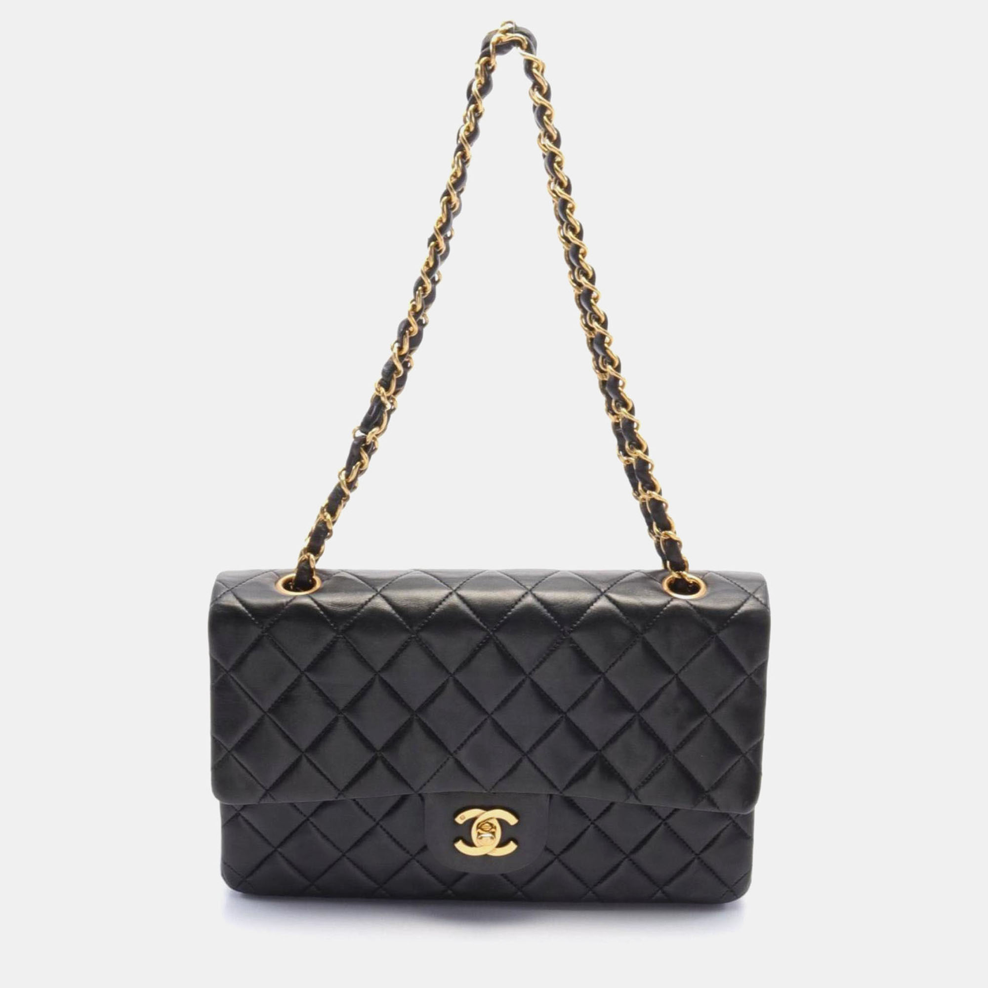 

Chanel Black Lambskin Matelasse Double Flap Shoulder Bag