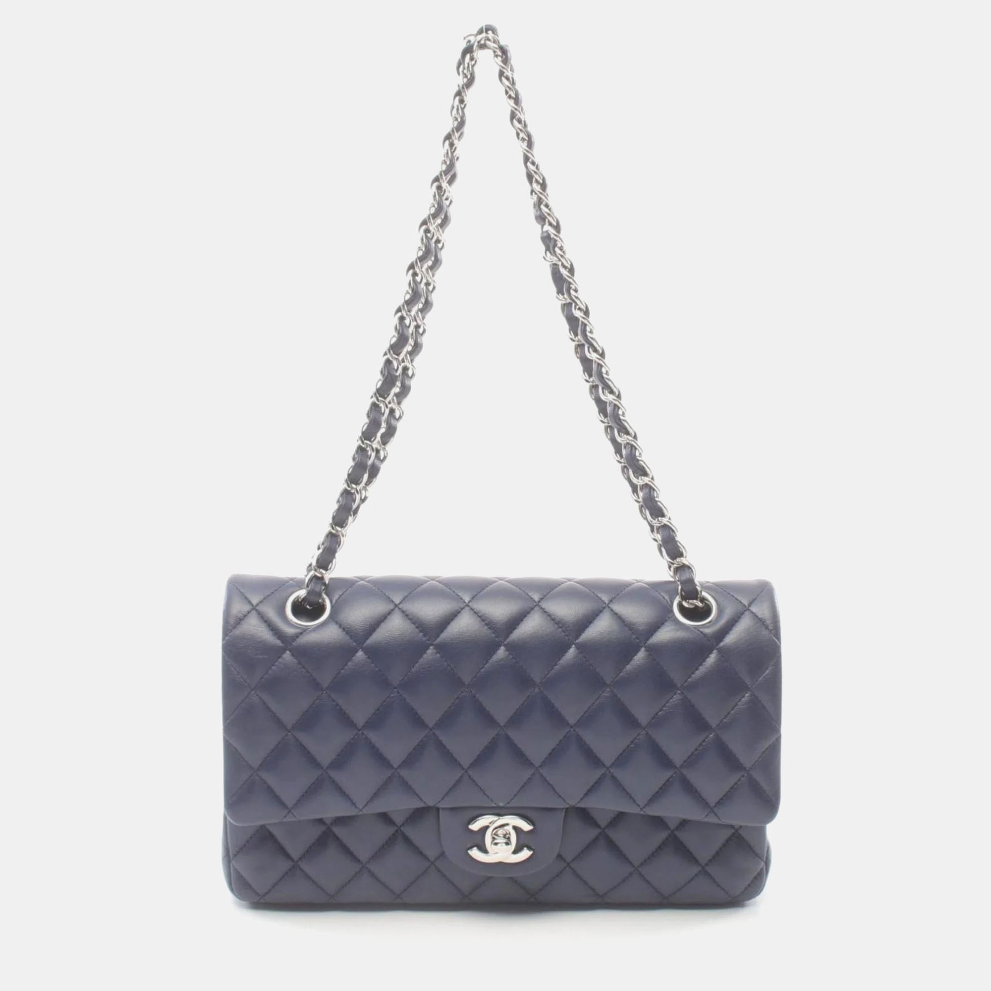 

Chanel Blue Lambskin Matelasse Double Flap Shoulder Bag