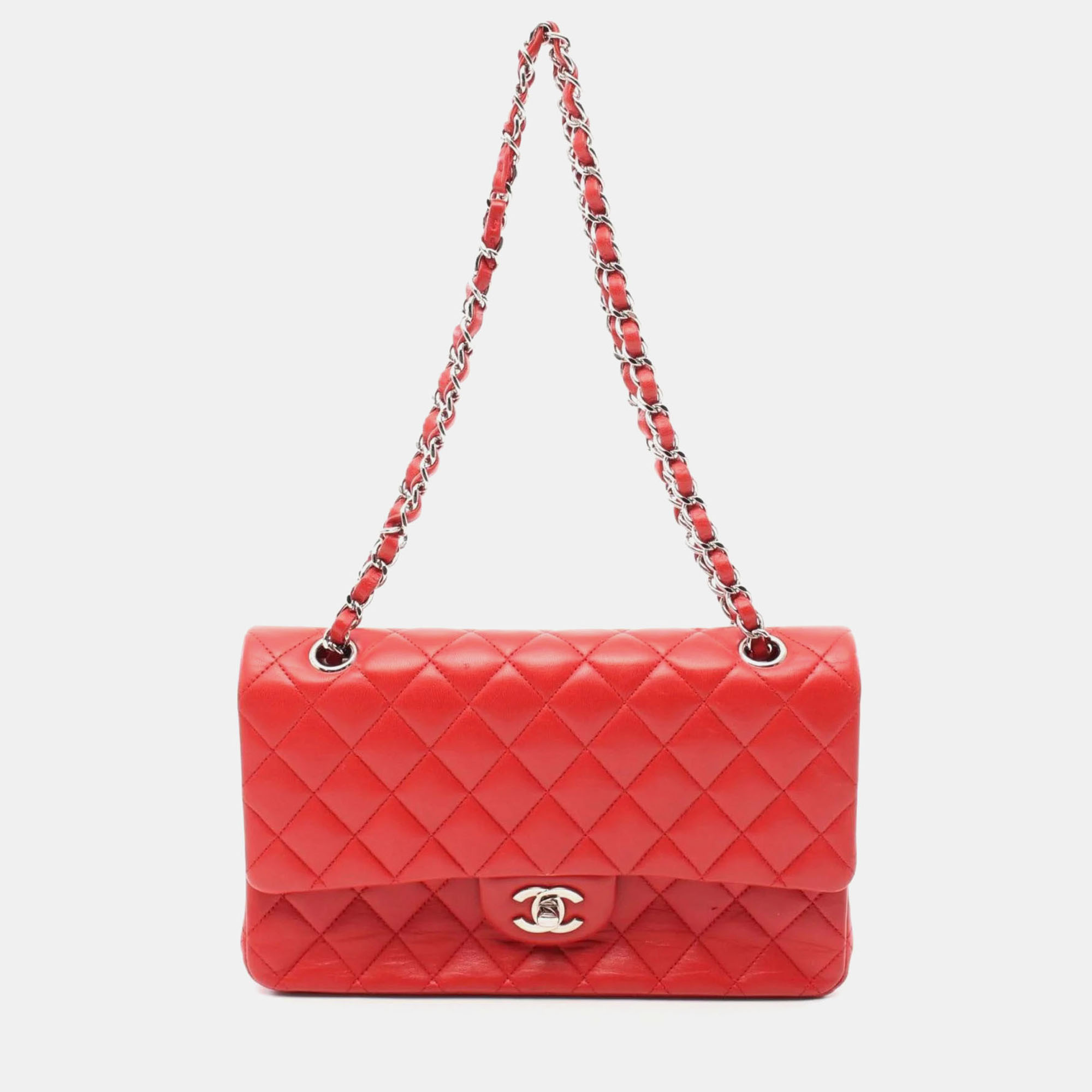 

Chanel Red Lambskin Matelasse Double Flap Shoulder Bag