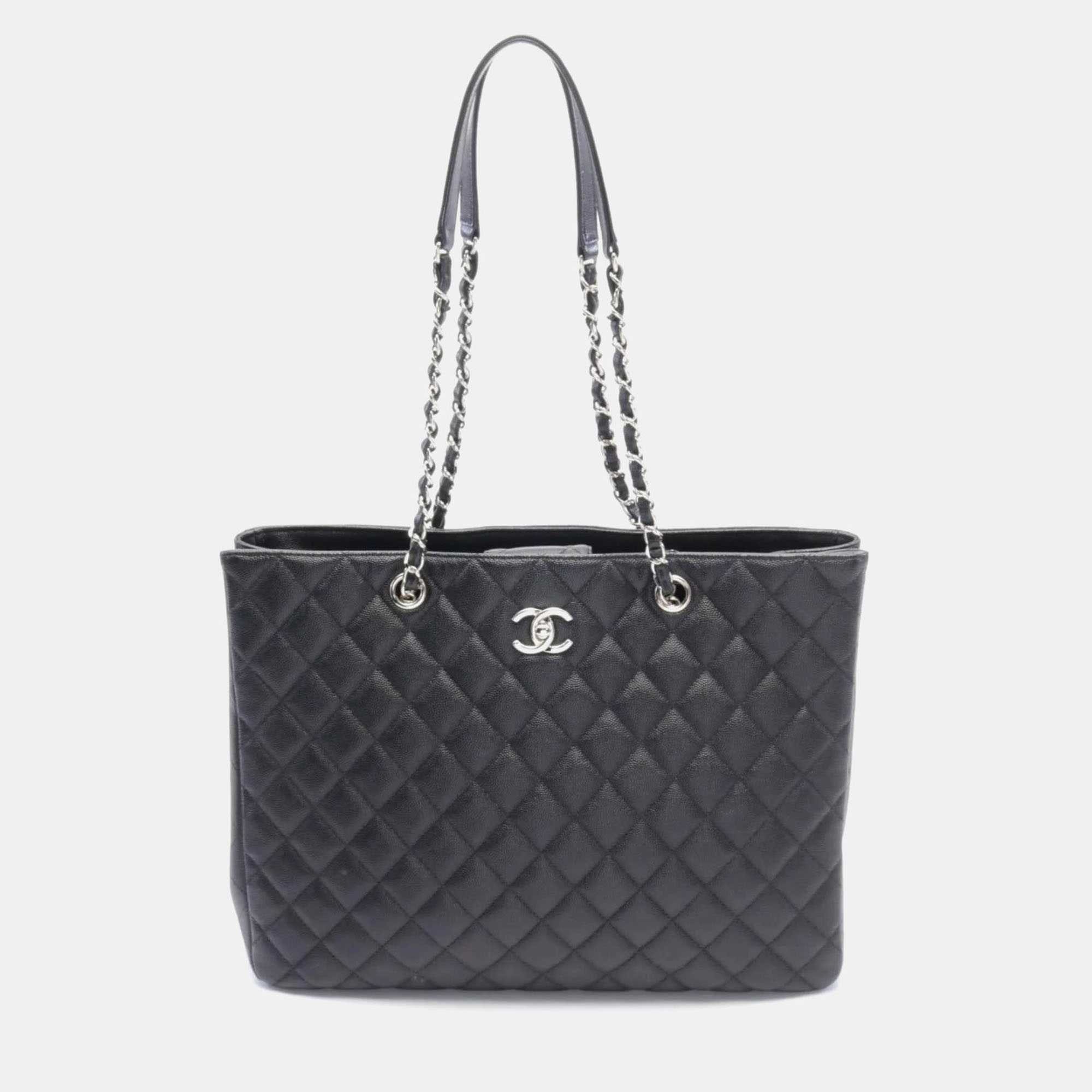 

Chanel Black Caviar Skin (Grained Calf) Matelasse Large Tote Bag