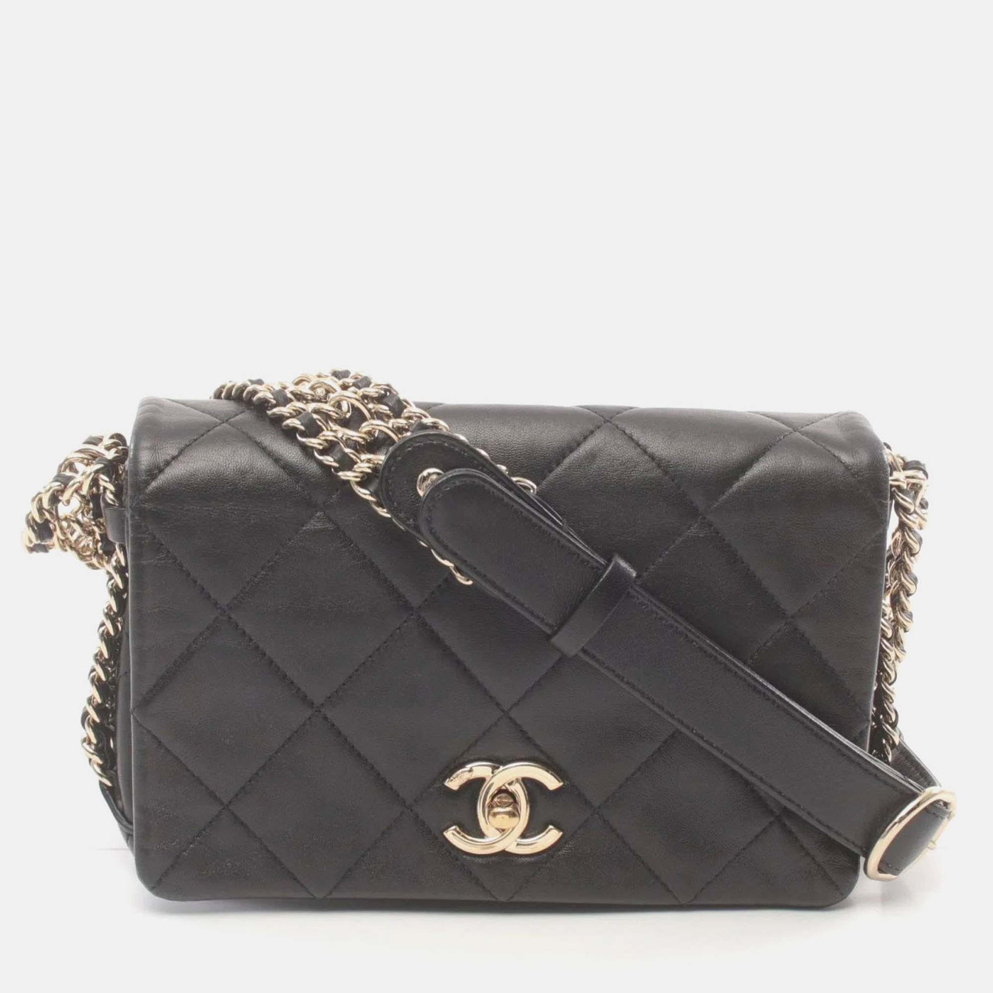 

Chanel Black Leather Matelasse Shoulder Bag