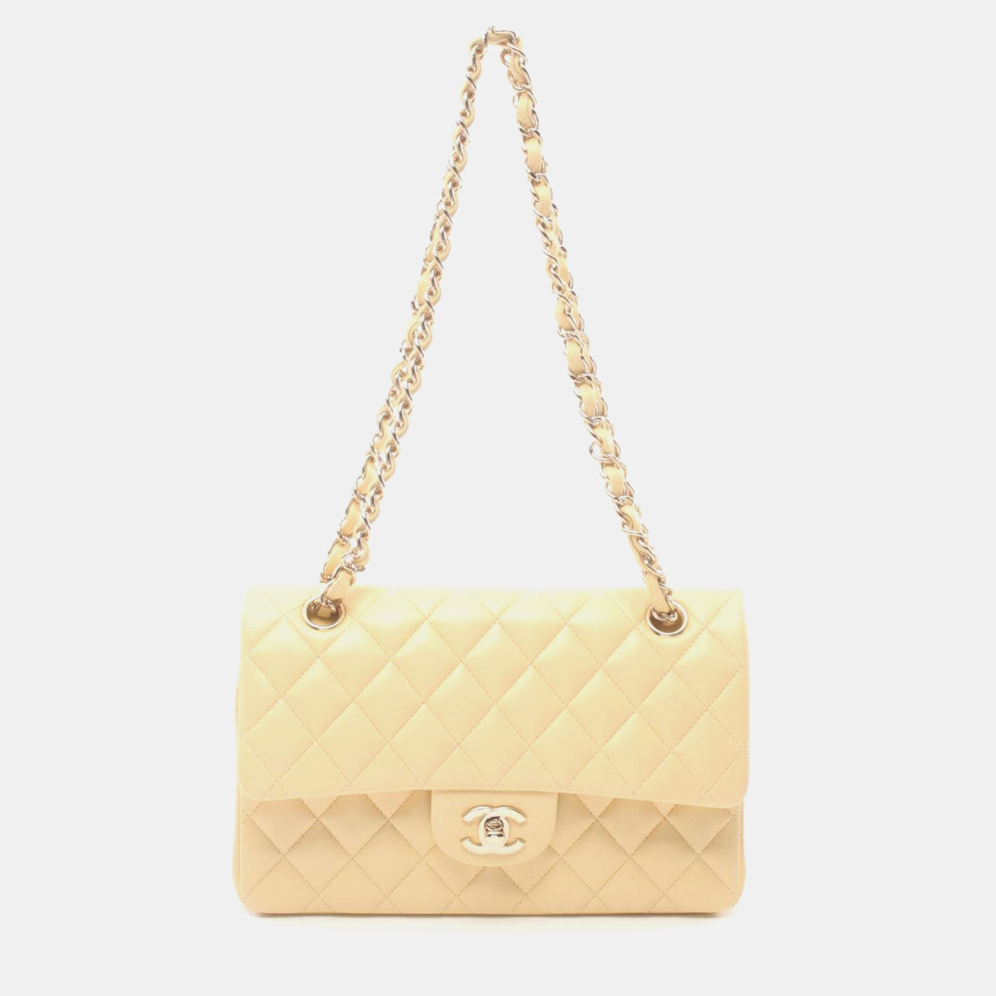 

Chanel Ivory Lambskin Matelasse W-flap Shoulder Bag, Beige