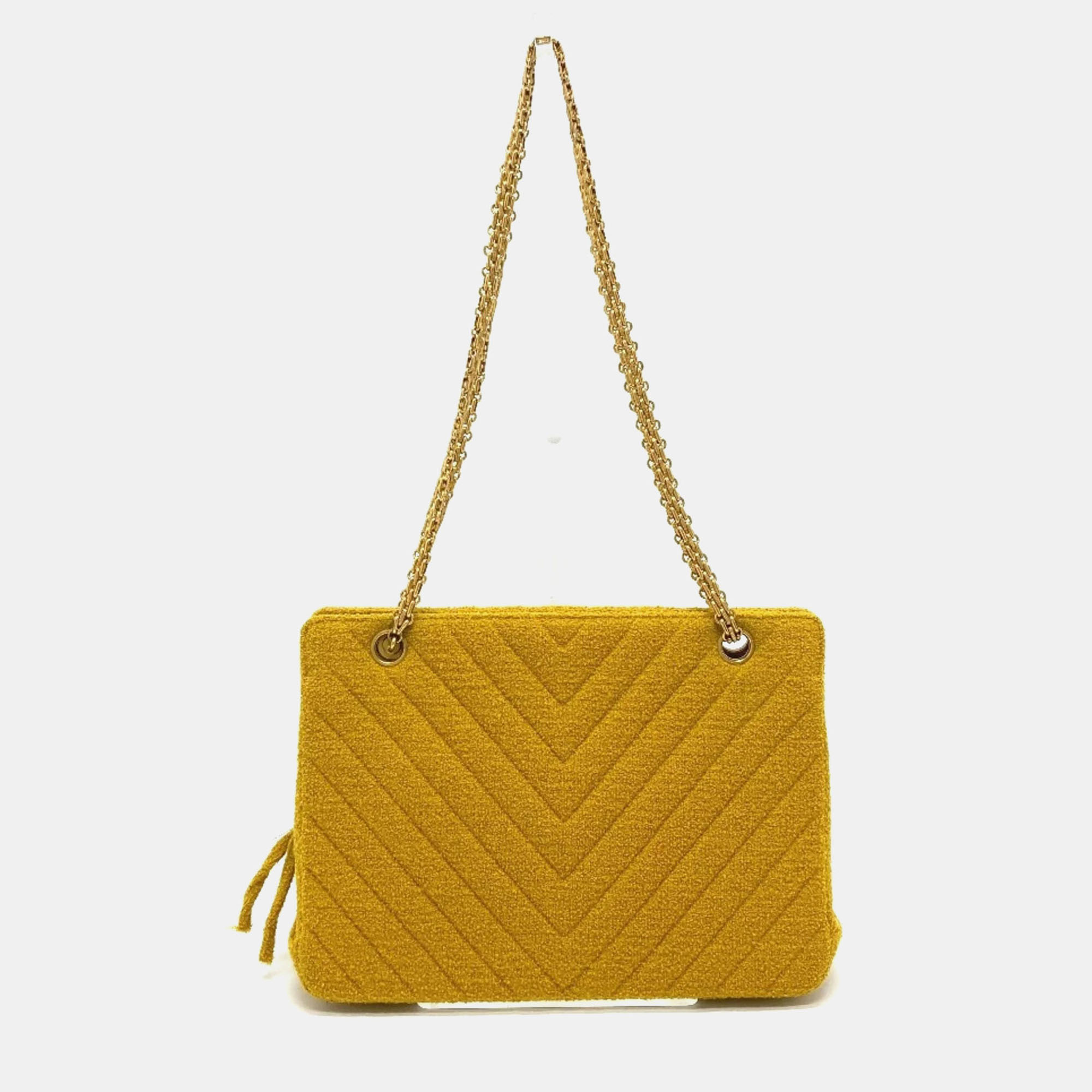 

Chanel Mustard Double Chain Shoulder Bag With Kisslock pouch, Yellow